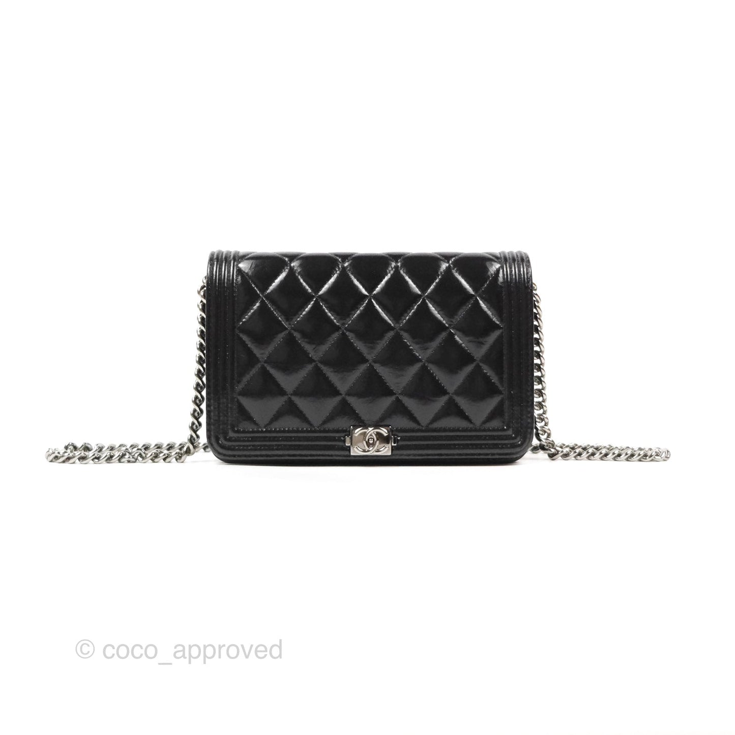 Chanel Quilted Boy Wallet on Chain WOC Black Aged Calfskin Gun Metal