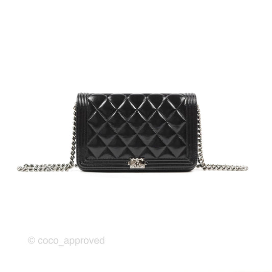 Chanel Quilted Boy Wallet on Chain WOC Black Aged Calfskin Gun Metal