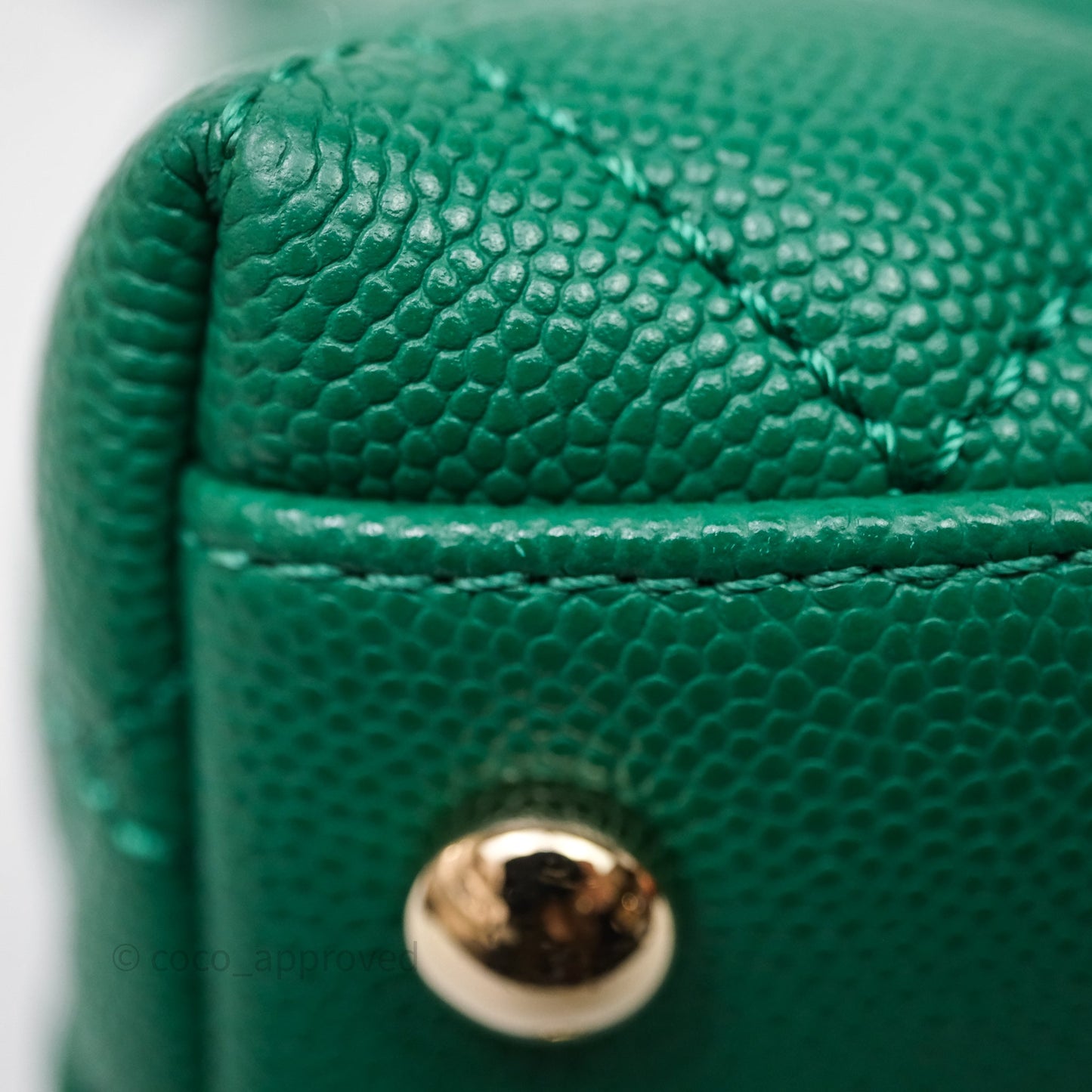 Chanel Mini Coco Handle Quilted Green Caviar Gold Hardware