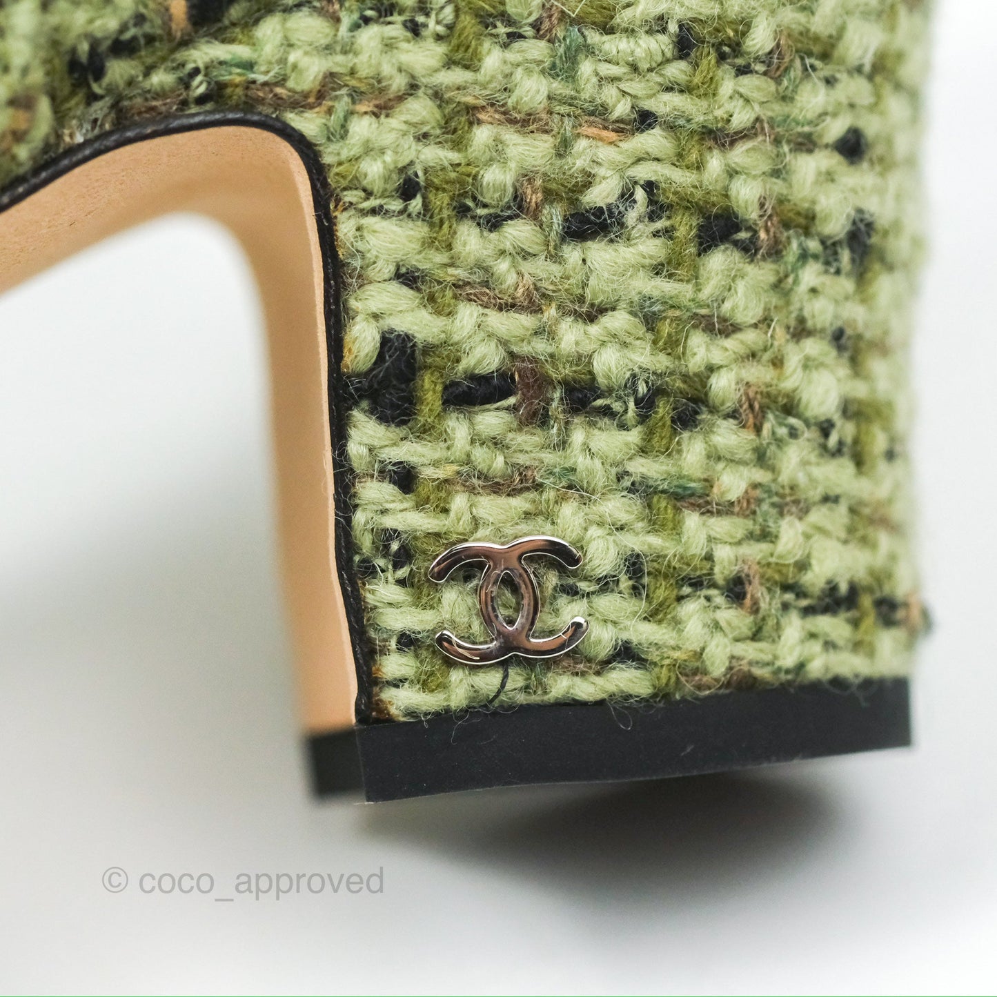 Chanel Classic Slingback Pumps Tweed Patent Green Black