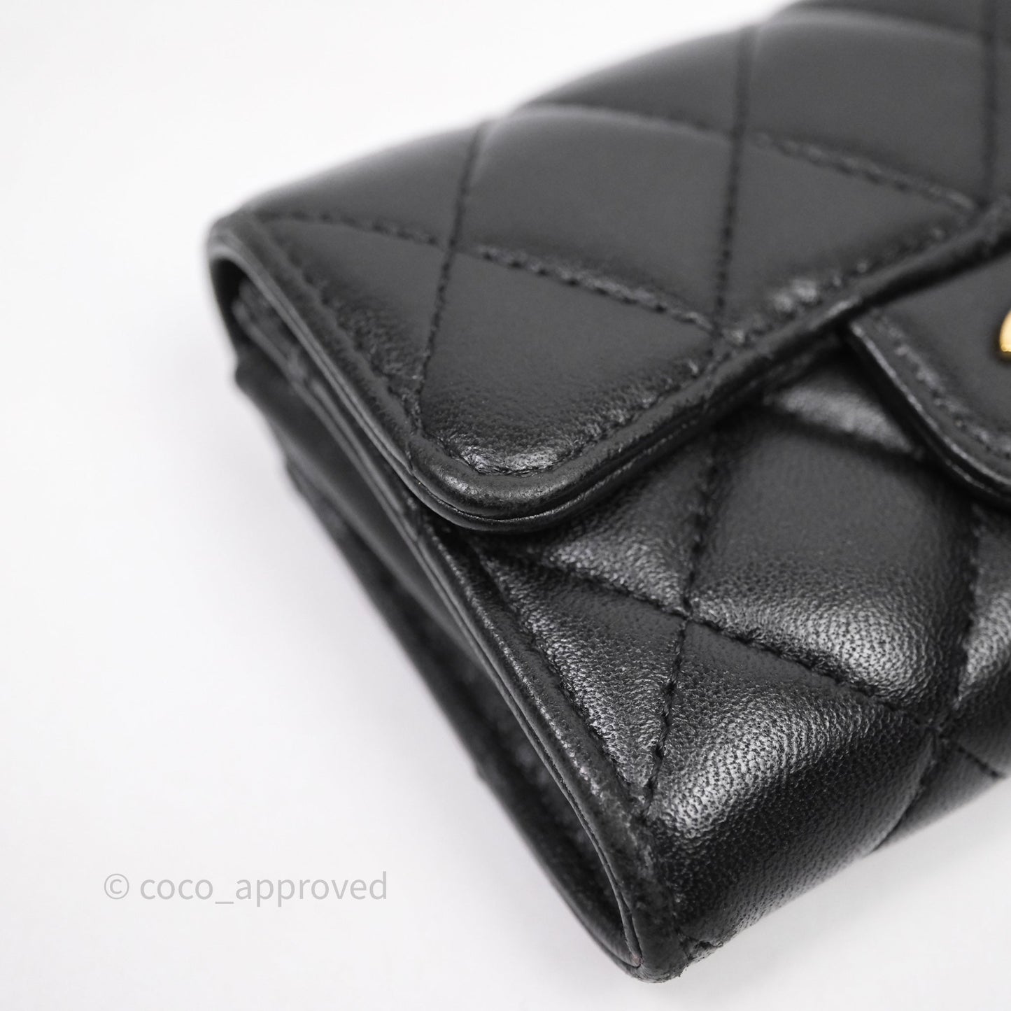 Chanel Quilted Flap Card Holder Black Lambskin Gold Hardware