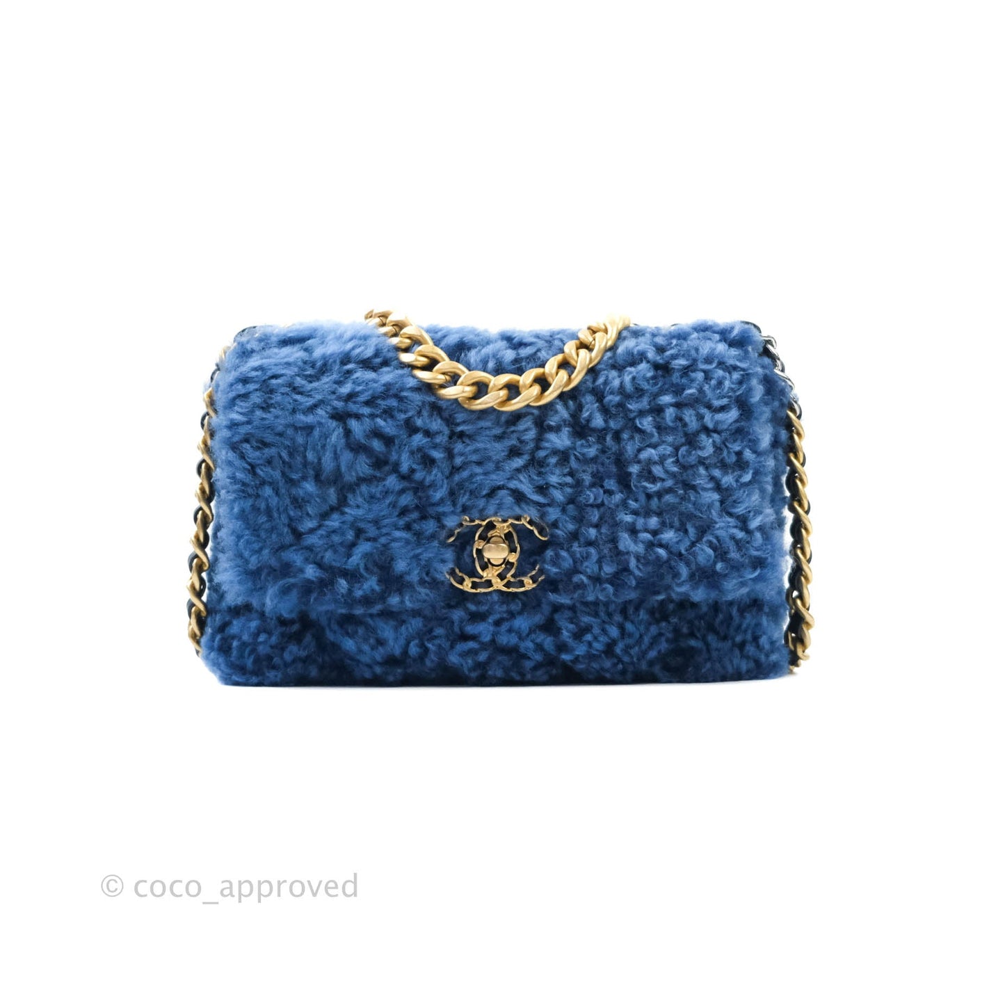 Chanel 19 Medium Shearling Blue Mixed Hardware 20A