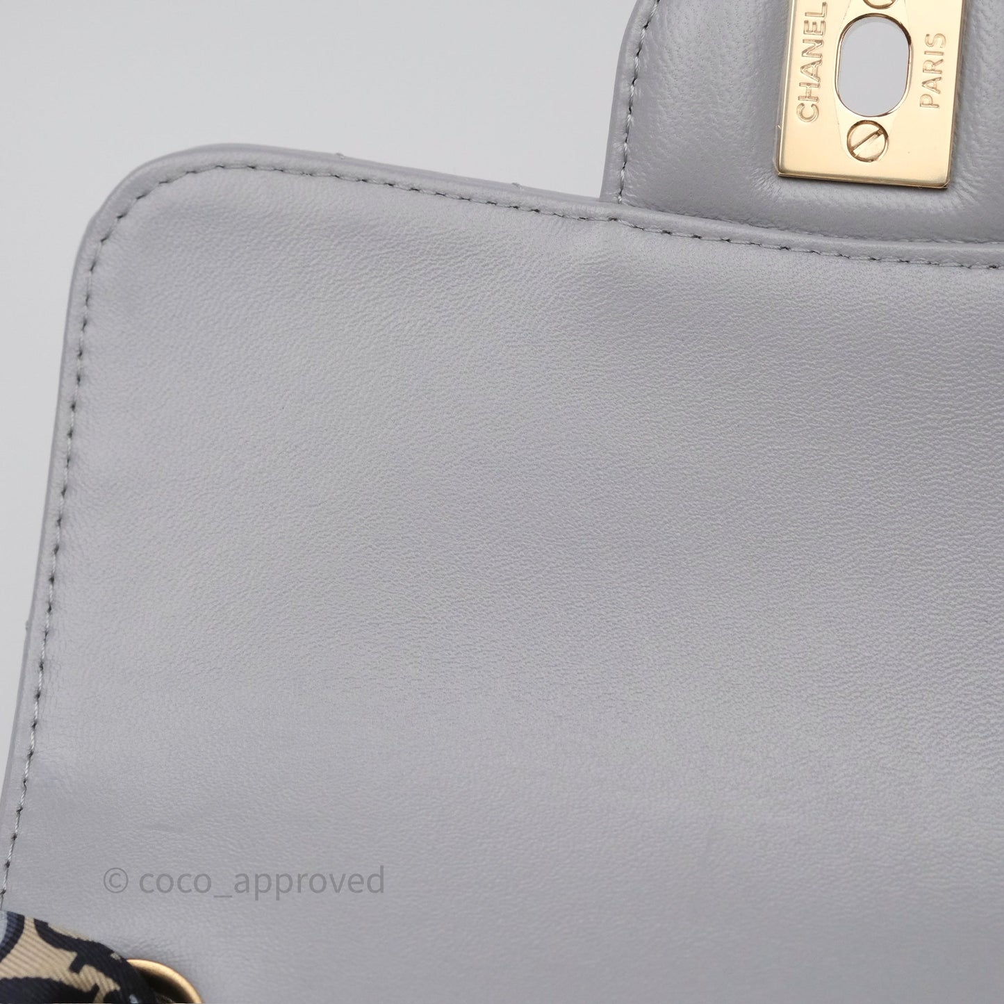 Chanel Mini Square Flap Chevron Grey Lambskin Gold Hardware
