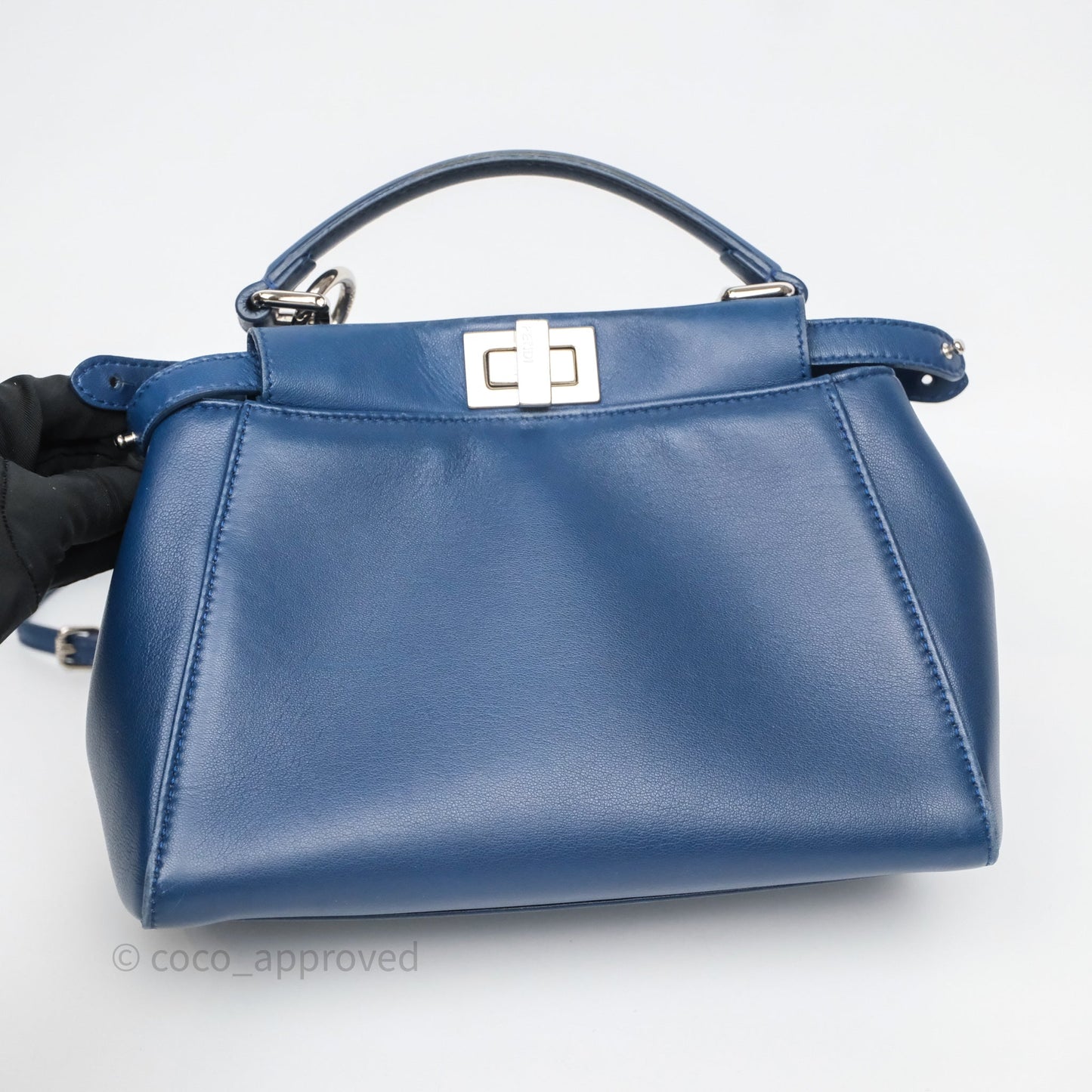 Fendi Nappa Mini Peekaboo Bag Blue Silver Hardware