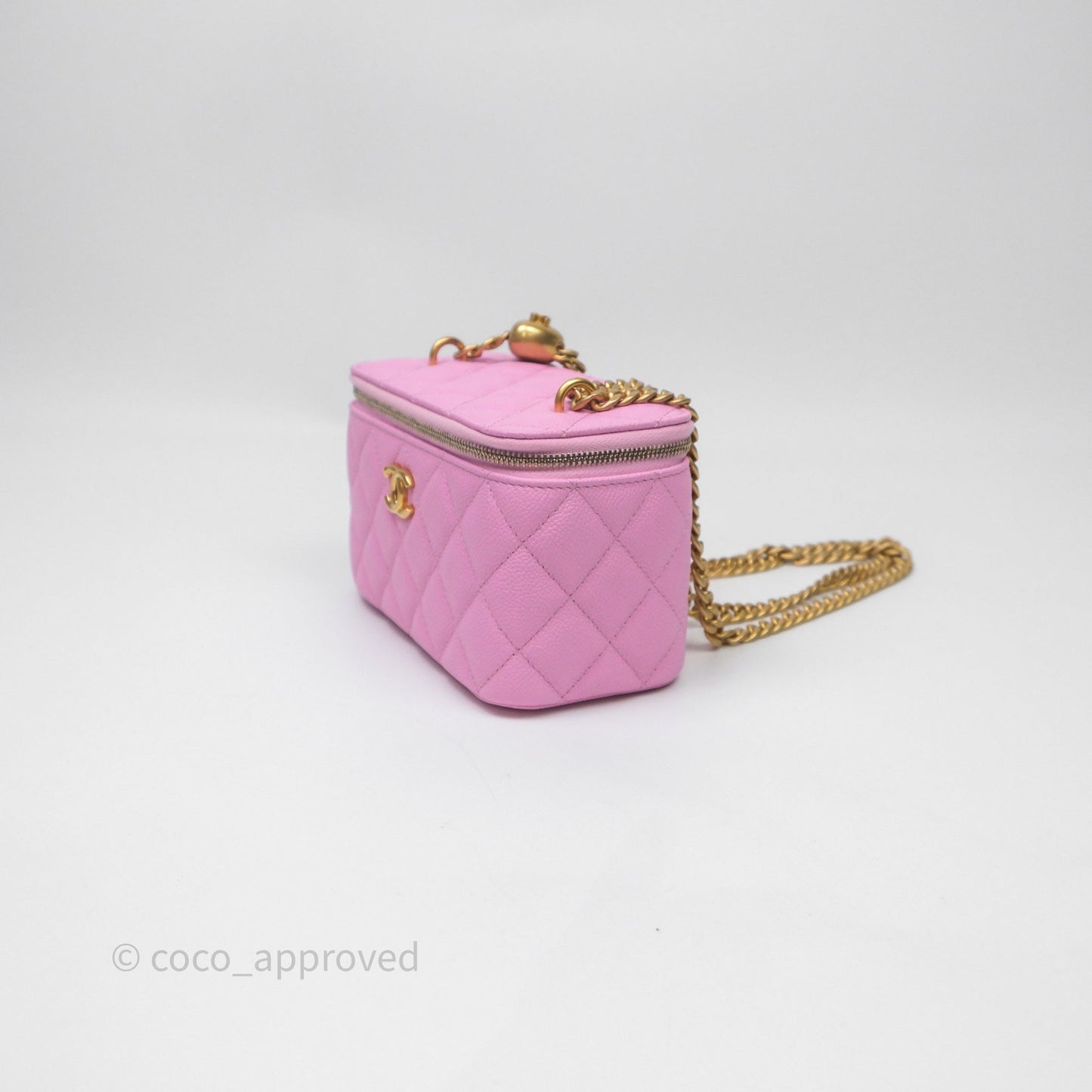 Chanel Vanity with Heart Adjustable Chain Pink Caviar Aged Gold Hardware