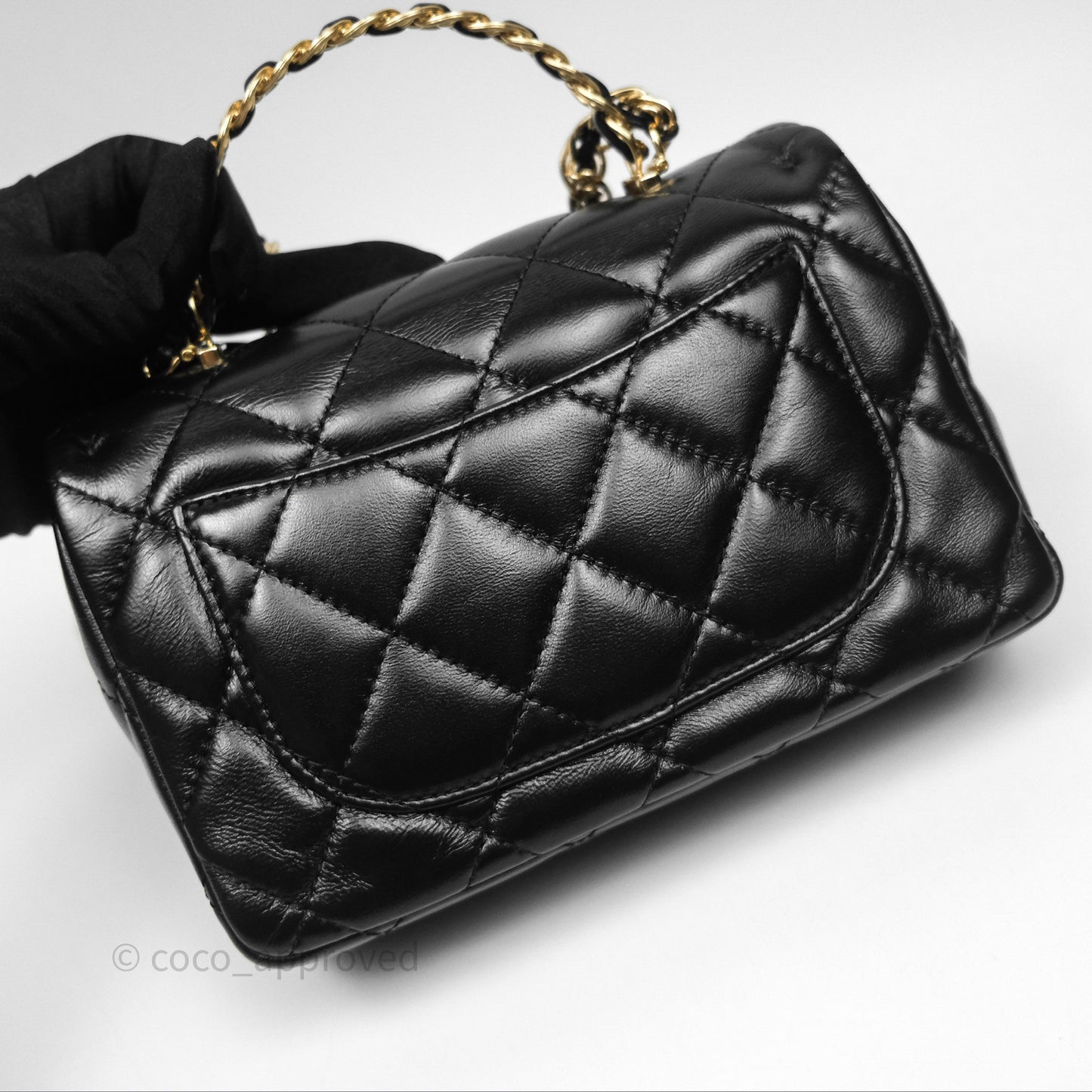 Chanel Top Handle Flap Bag Black Shiny Lambskin Gold Hardware 23S