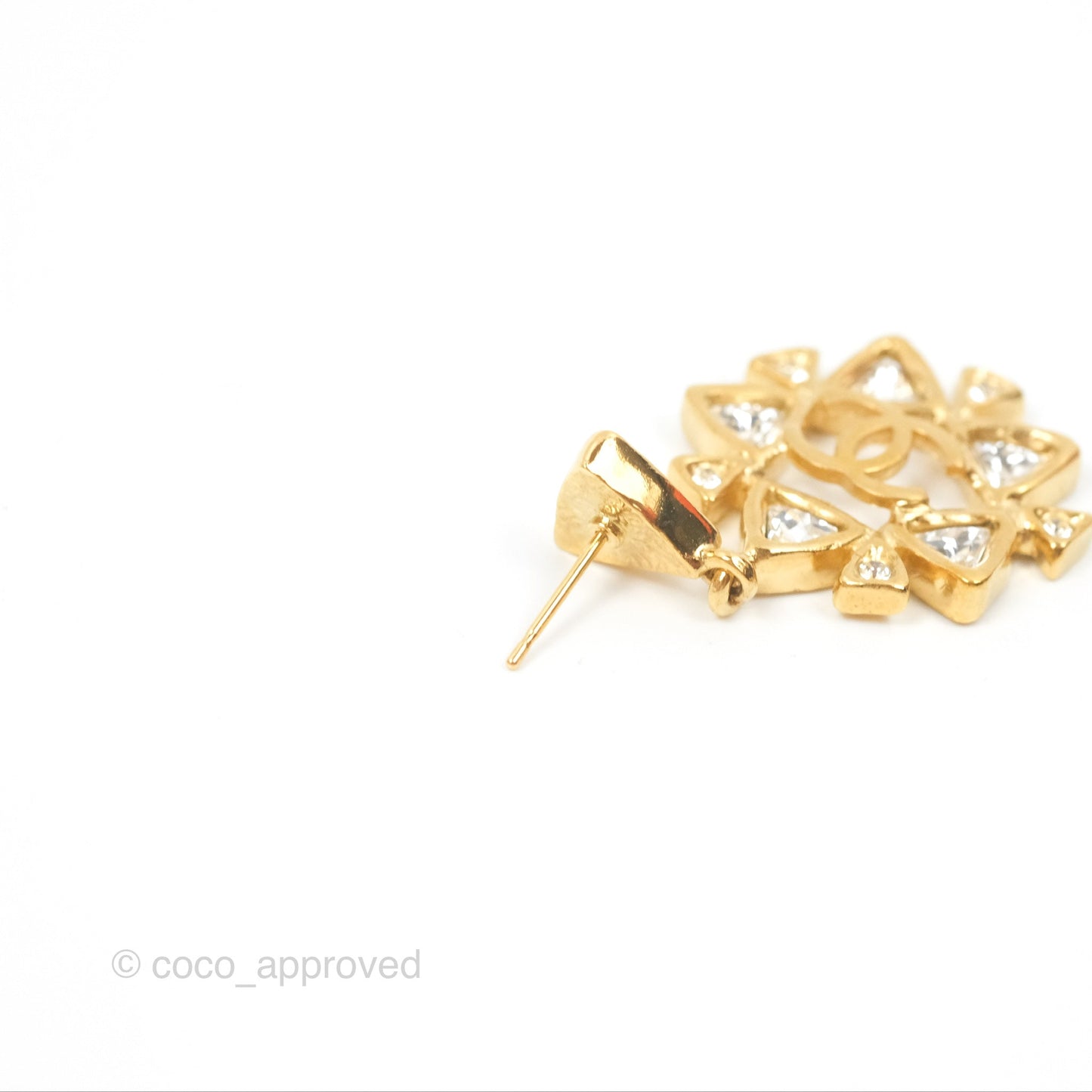 Chanel CC Crystal Drop Earrings Gold Tone 20A