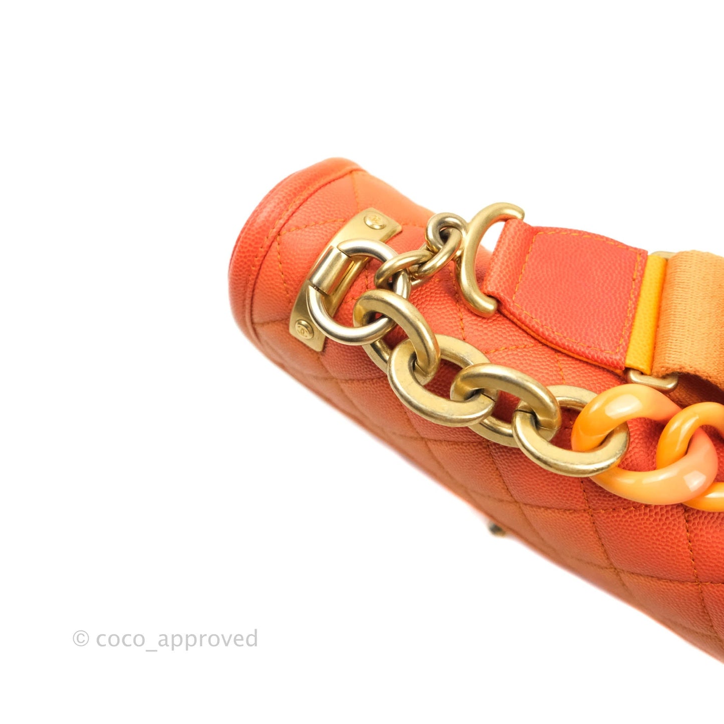 Chanel Quilted Sunset On The Sea Orange Flap Bag Caviar Aged Gold Hardware