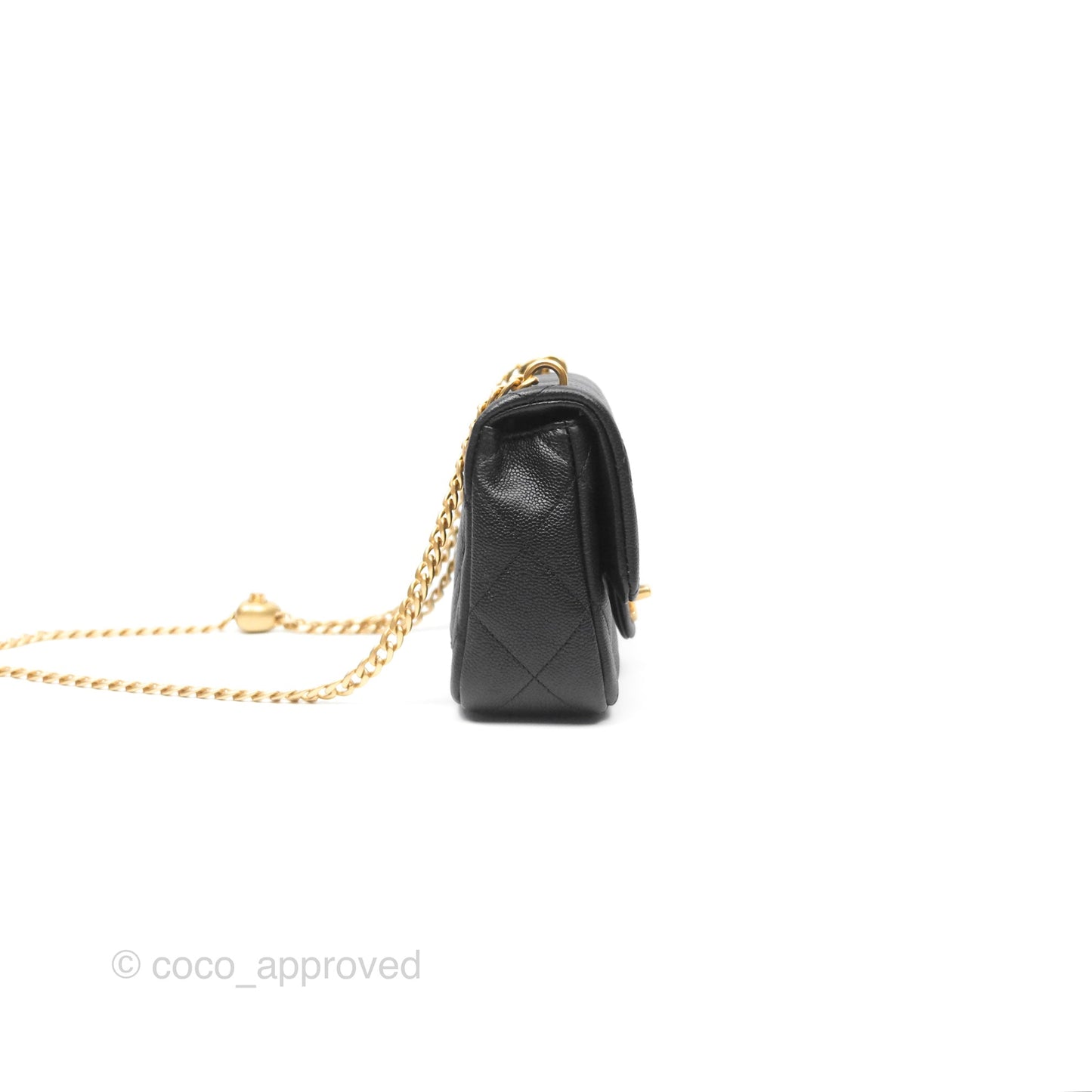 Chanel Mini Flap Bag Heart Adjustable Chain Black Caviar Aged Gold Hardware