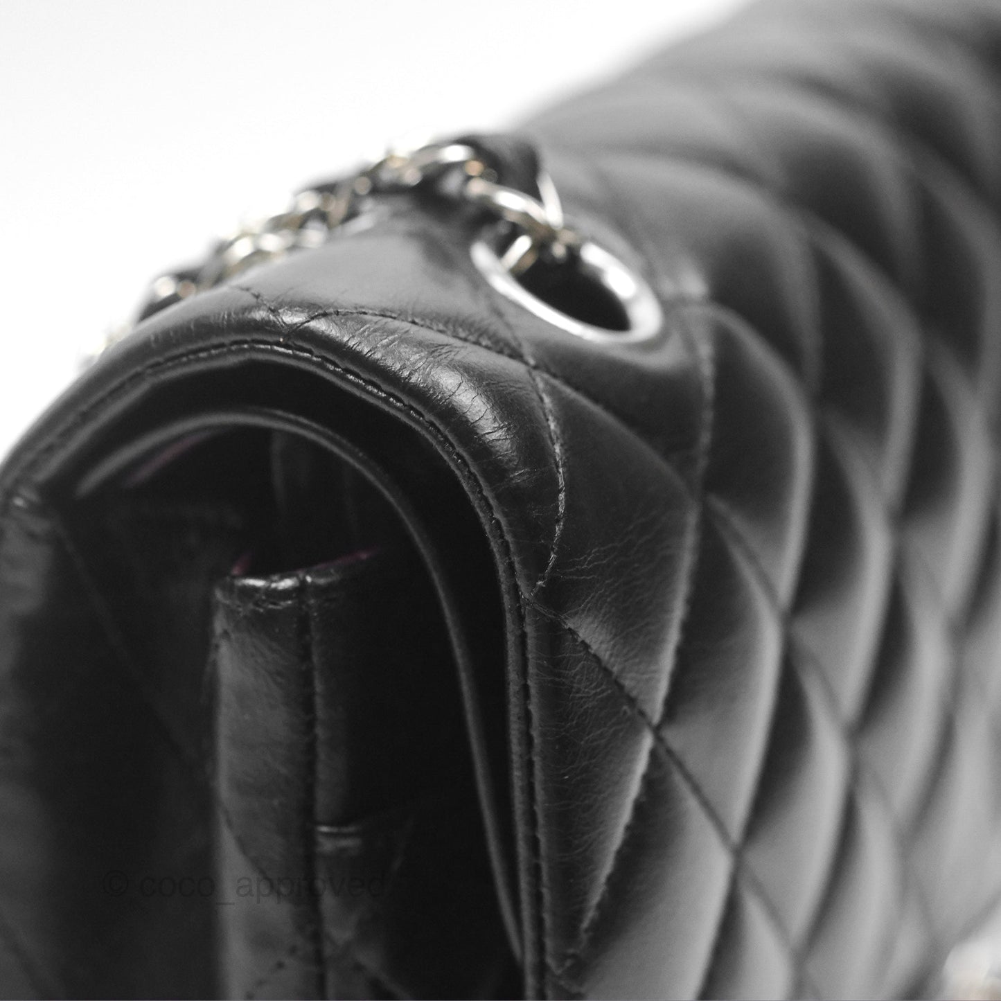 Chanel Classic M/L Medium Flap Quilted Black Lambskin Silver Hardware