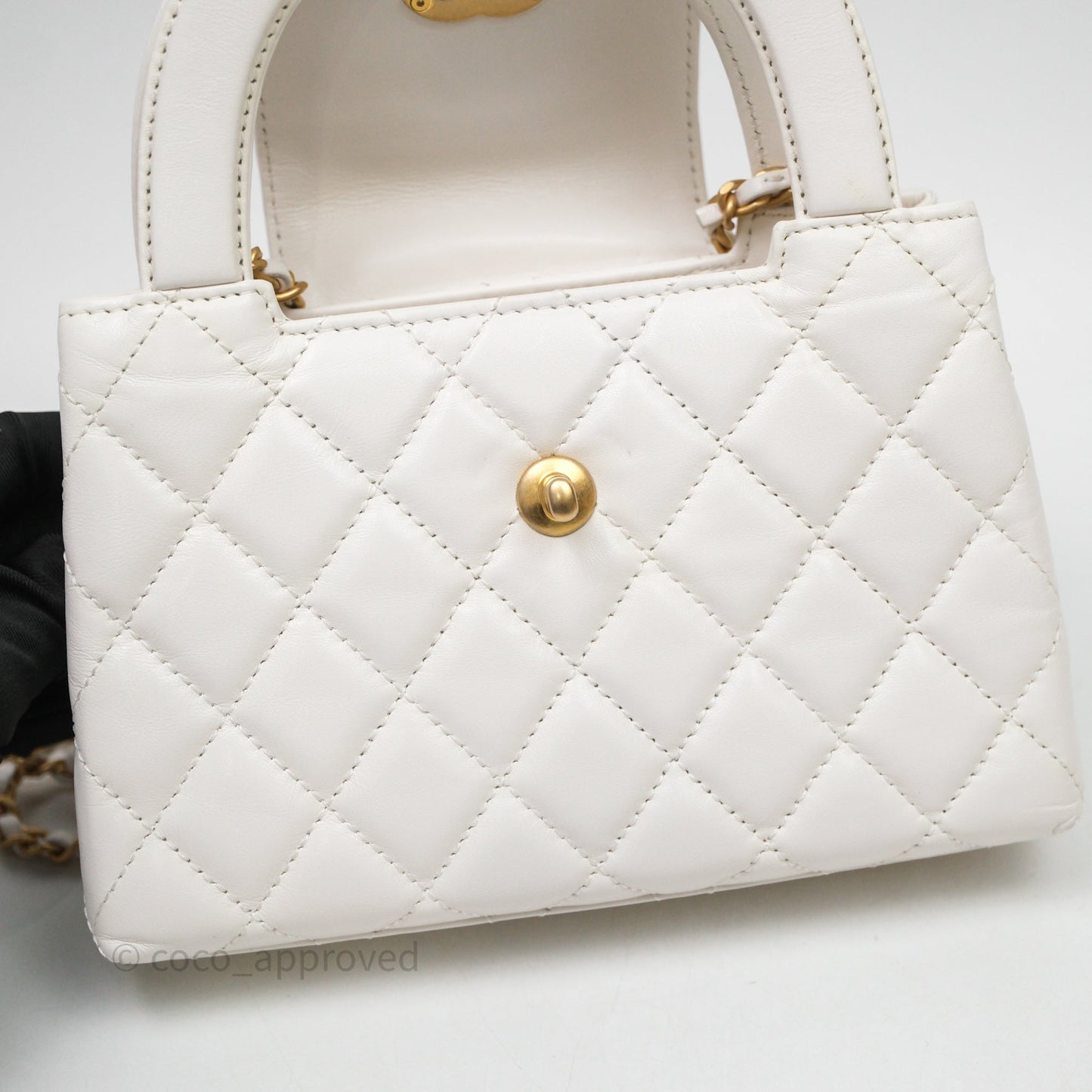 Chanel Kelly Bag Quilted White Lambskin Aged Gold Hardware