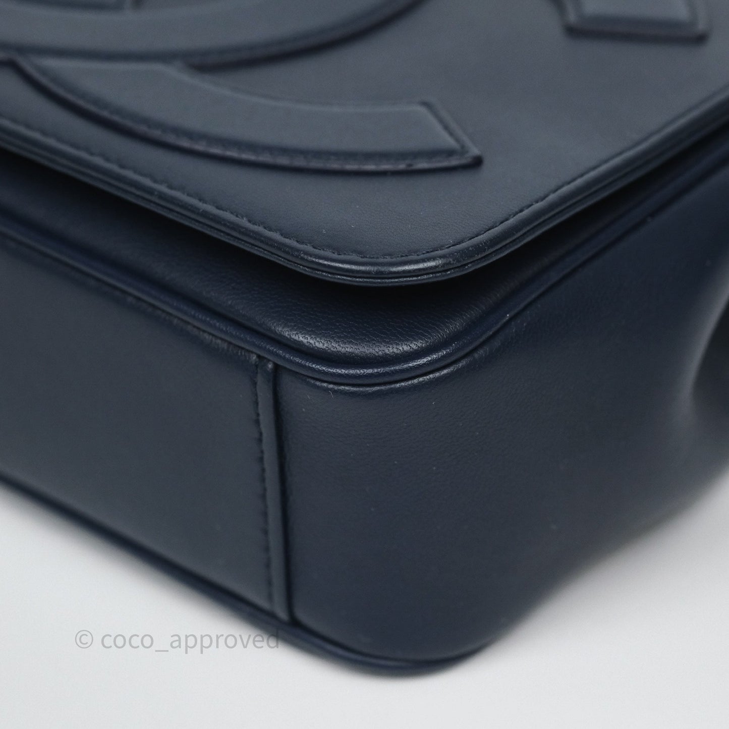 Chanel CC Mania Flap Bag Navy Lambskin Gold Hardware