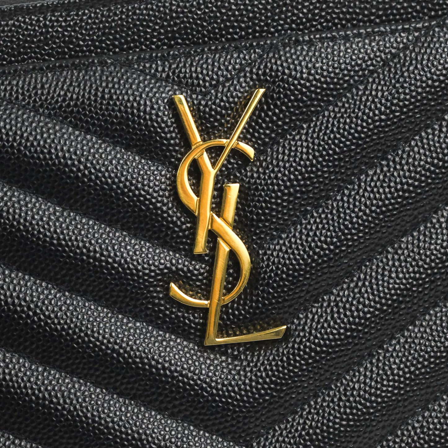 Saint Laurent Cassandre Matelasse Zipped Pouch Black Grained Leather Gold Hardware