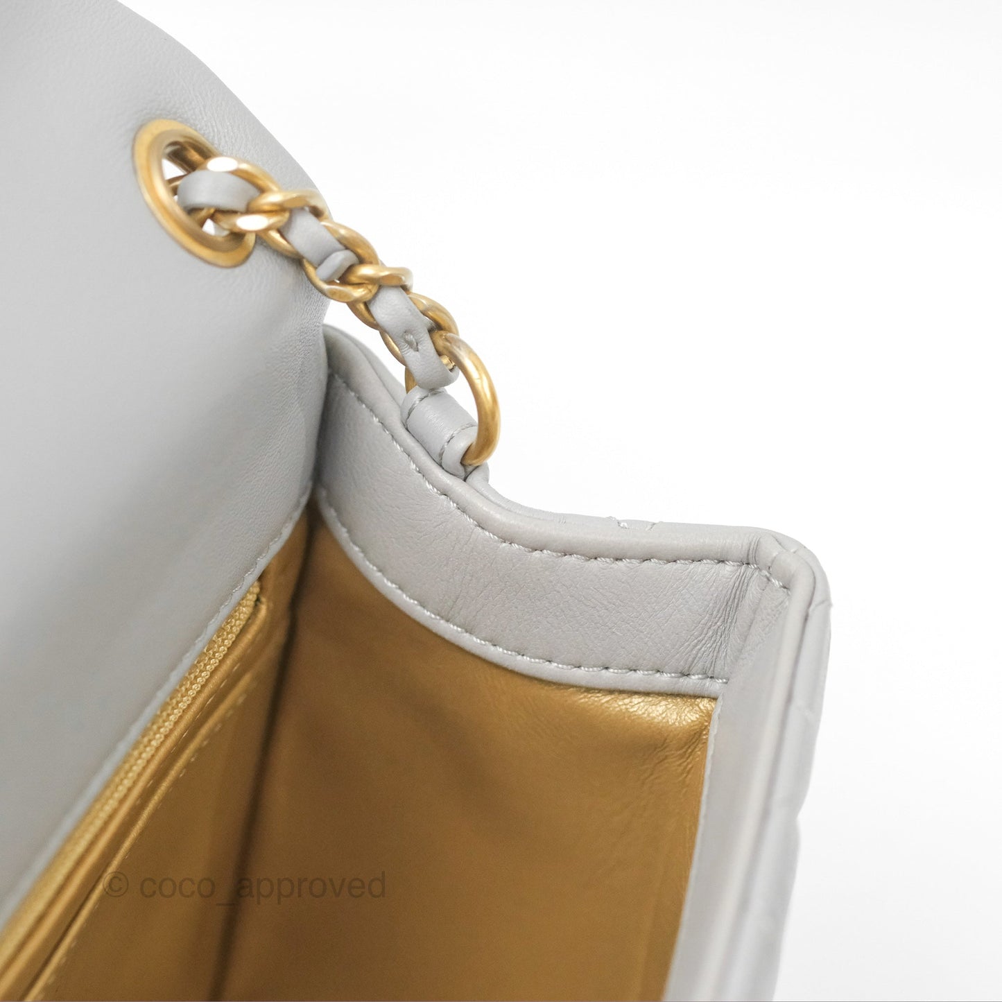 Chanel Pearl Crush Mini Square Quilted Light Grey Lambskin Aged Gold Hardware