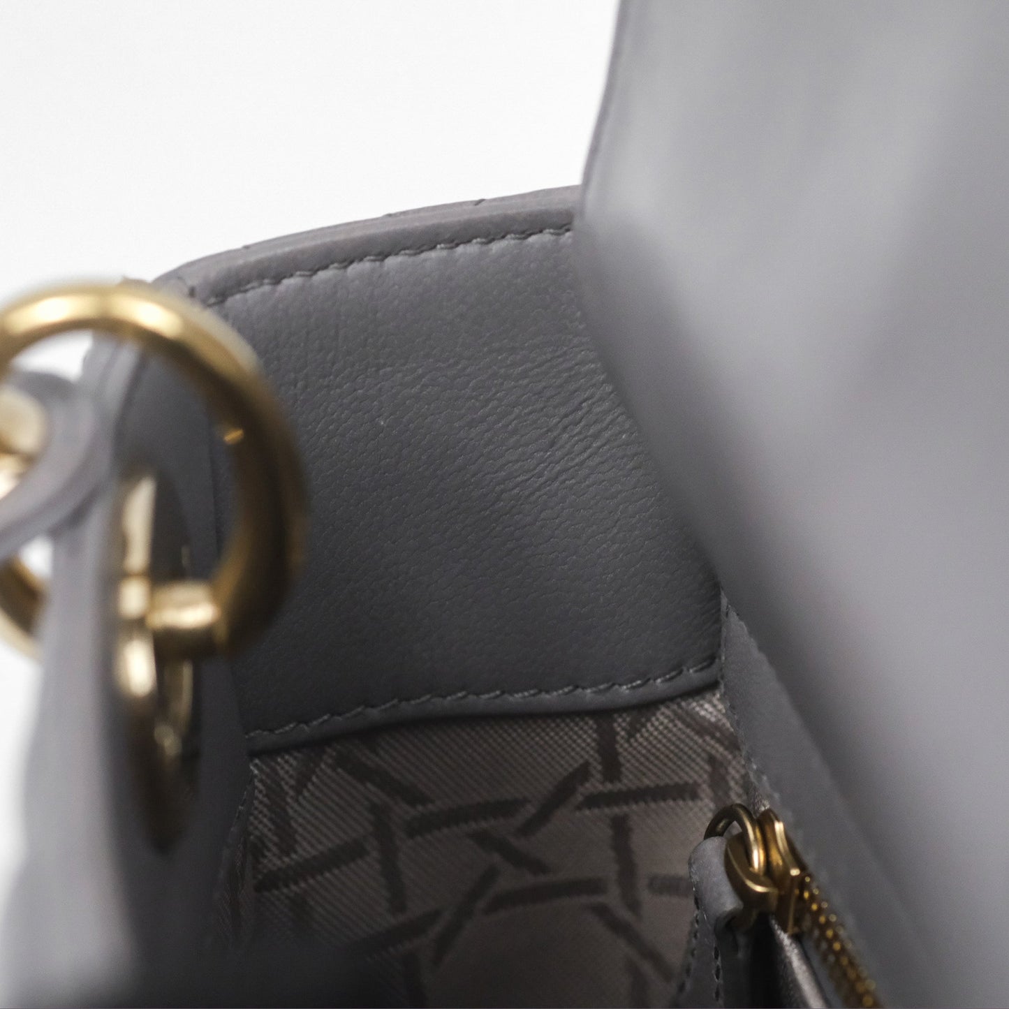Christian Dior Mini Lady Dior Grey Lambskin Cannage Gold Hardware