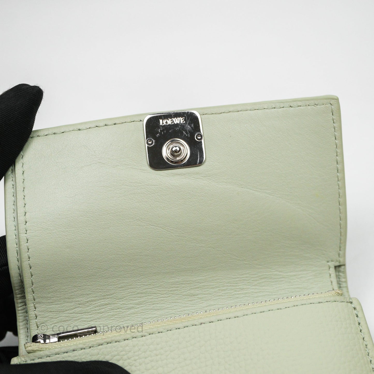 Loewe Anagram Small Vertical Wallet Green Silver Hardware