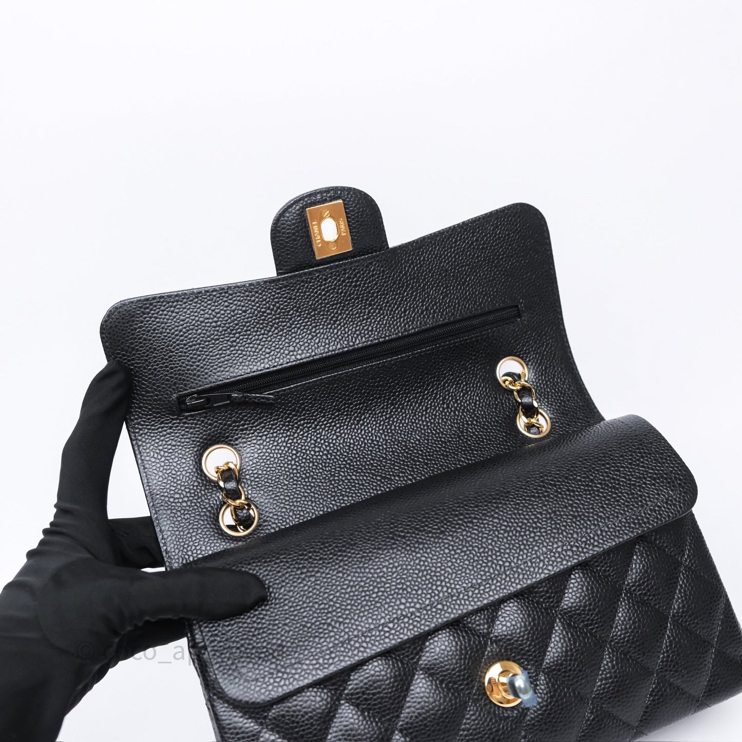 Chanel Small Classic Flap Quilted Black Caviar Gold Hardware