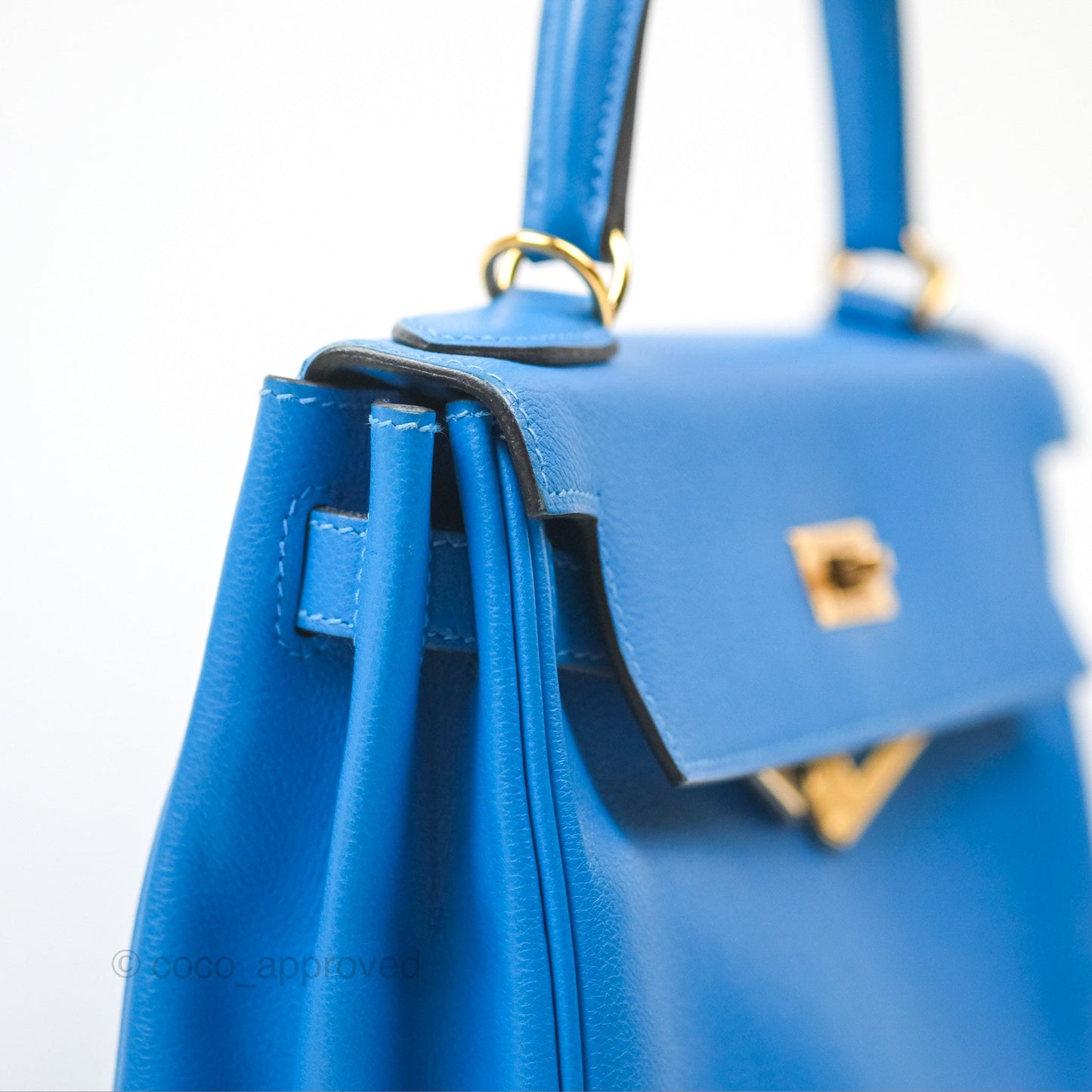 Hermès Retourne Kelly 28 Blue Evercolor Gold Hardware