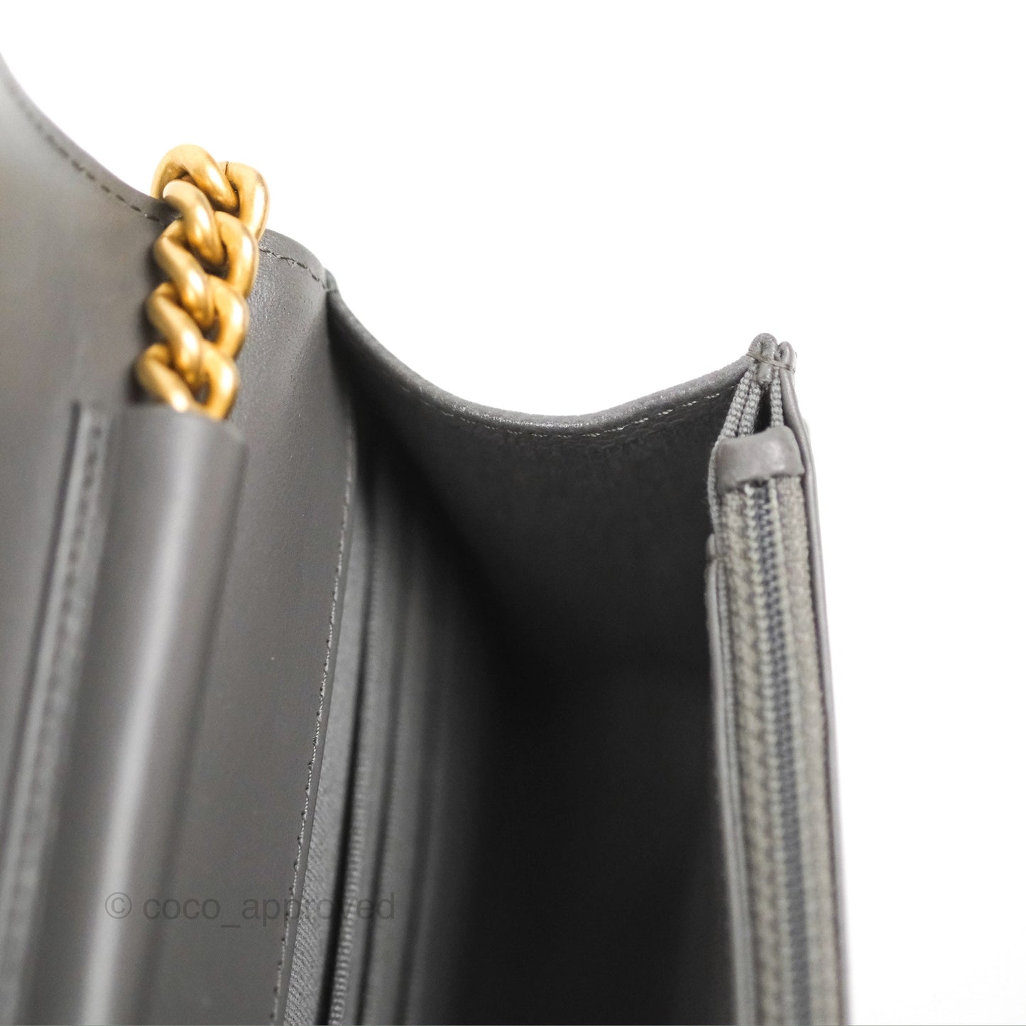 Chanel Quilted Boy Wallet on Chain WOC Dark Grey Caviar Gold Hardware
