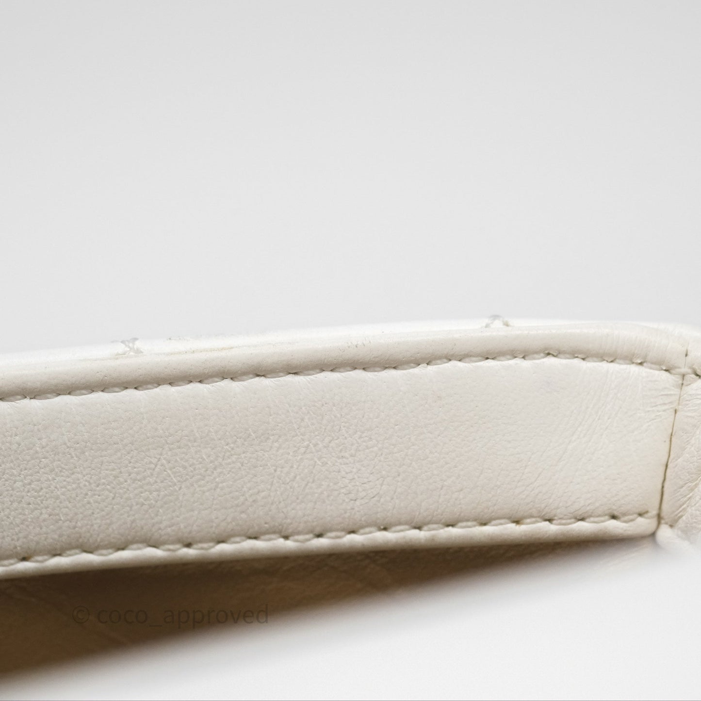 Chanel Mini Rectangular Pearl Crush Quilted White Lambskin Aged Gold Hardware