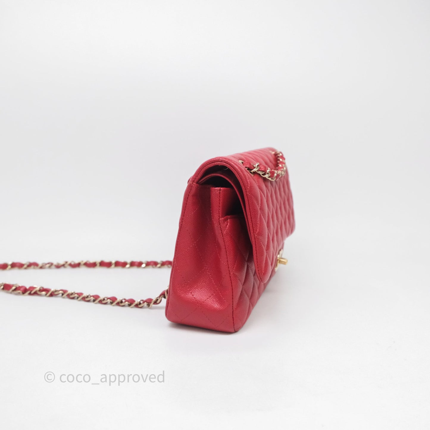 Chanel Classic M/L Medium Flap Quilted Red Caviar Gold Hardware