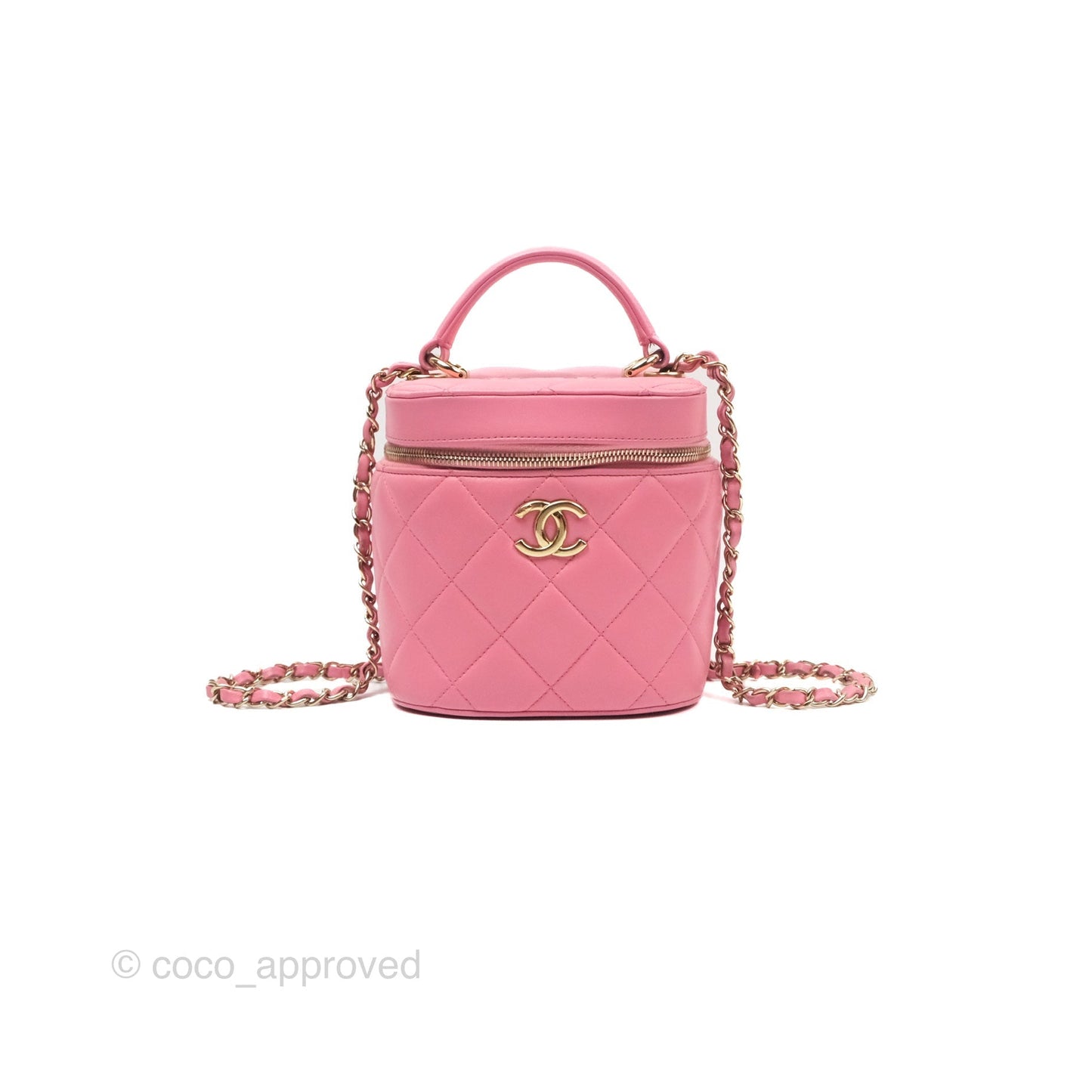 Chanel Small Quilted Top Handle Vanity Case Pink Lambskin Gold Hardware
