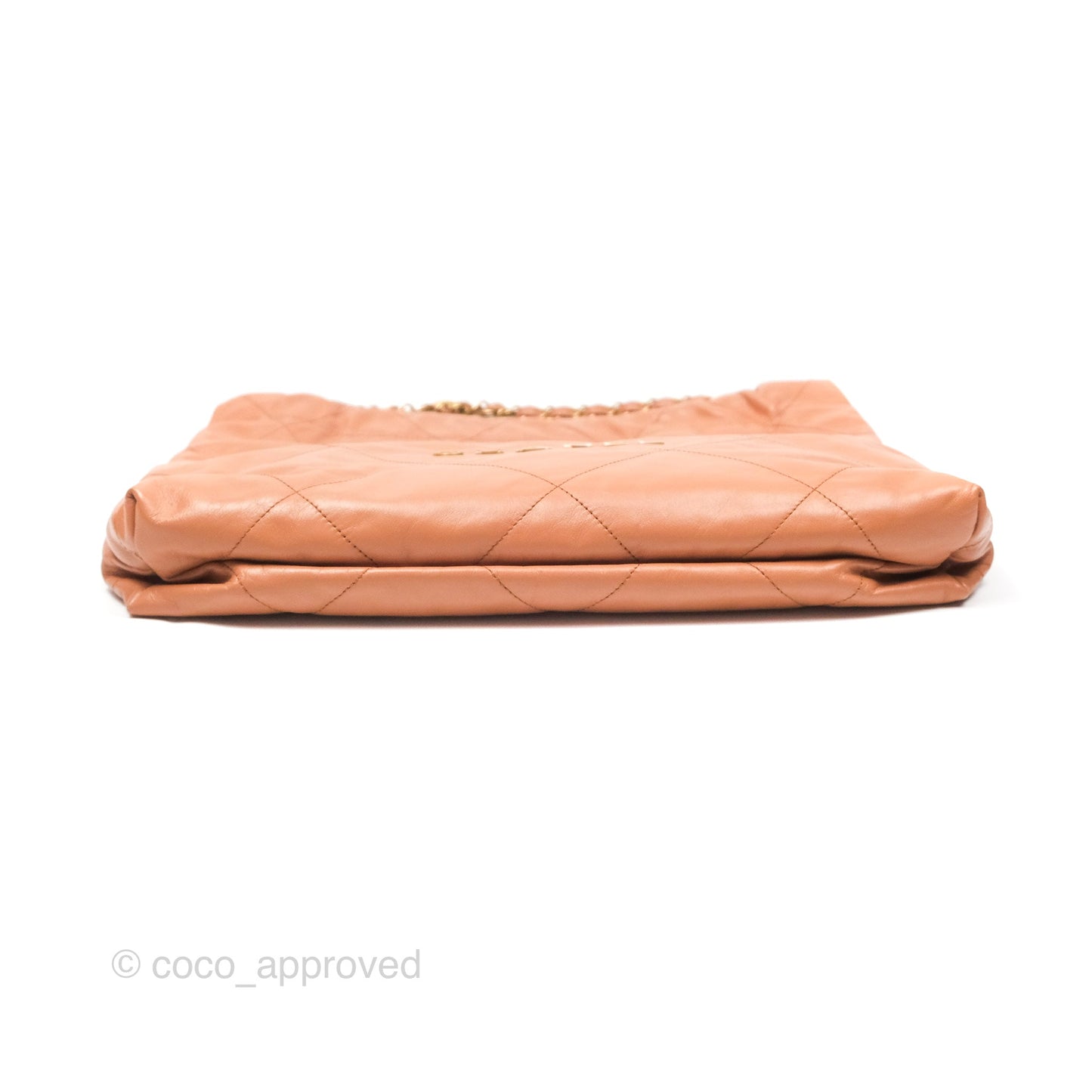 Chanel 22 Medium Caramel Beige Shiny Calfskin Aged Gold Hardware