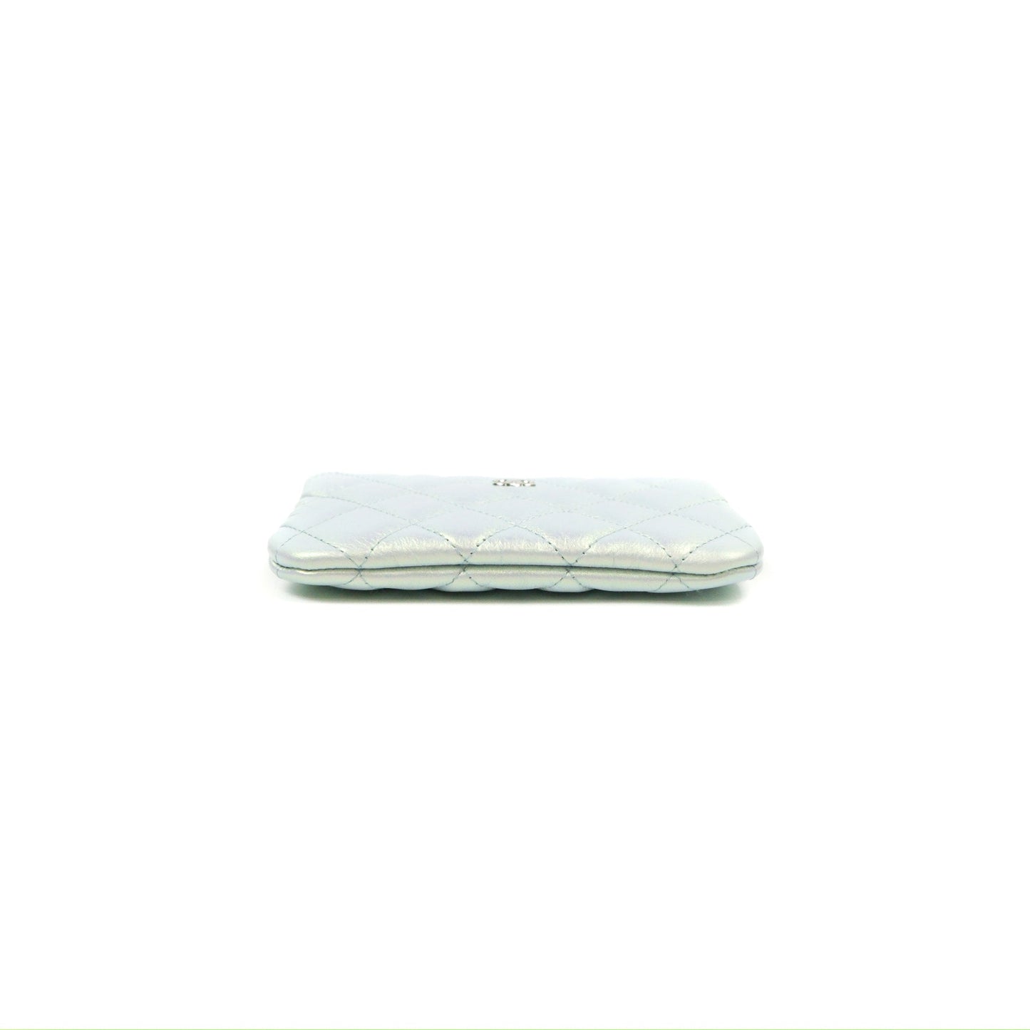 Chanel Quilted Mini O Case Iridescent Icy Blue Calfskin Silver Hardware