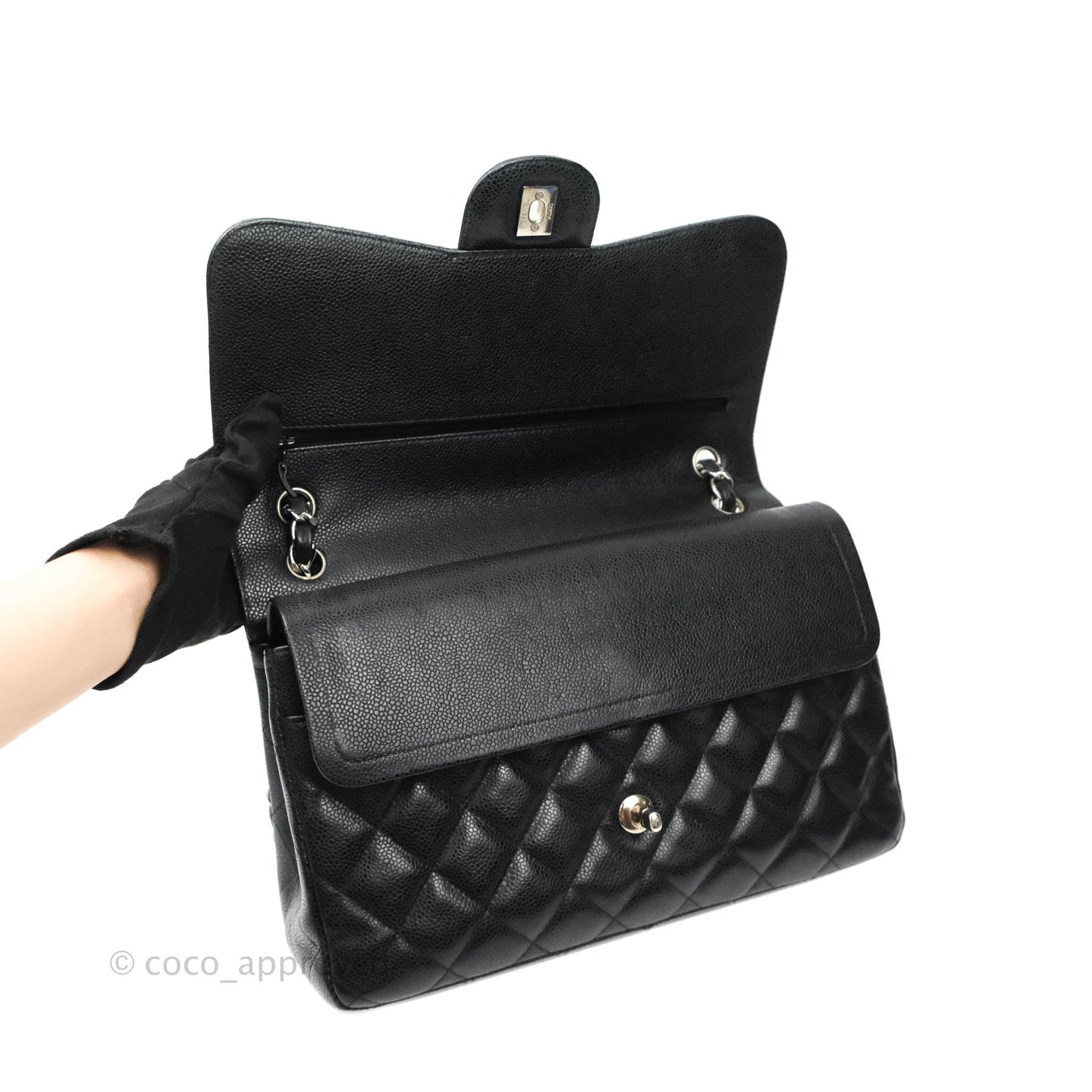 Chanel Quilted Jumbo Double Flap Black Caviar Silver Hardware⁣⁣
