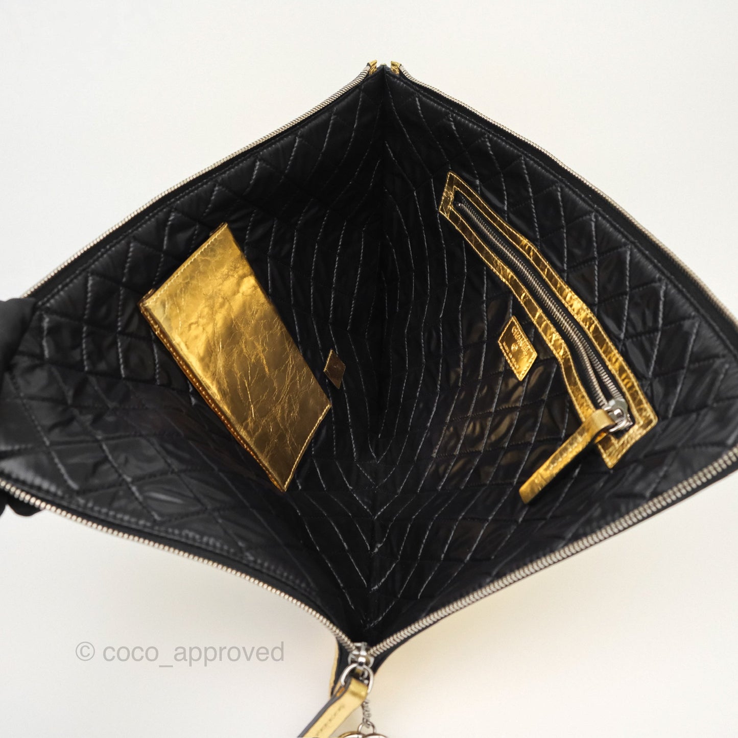 Chanel Large Feministe Maize Feminine Pouch Clutch Metallic Gold Crumpled Lambskin