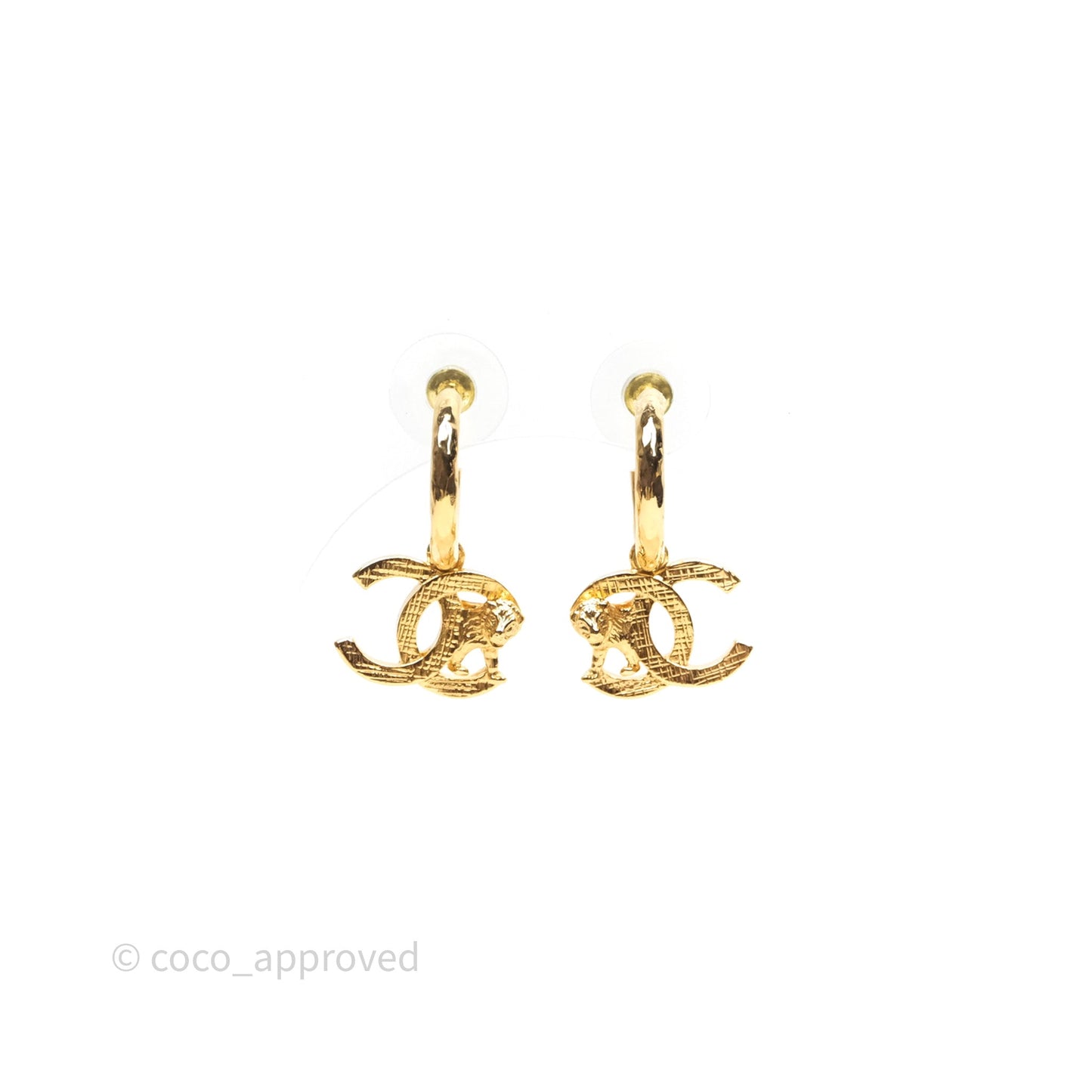 Chanel Lion CC Hoop Earrings Gold Tone 22A