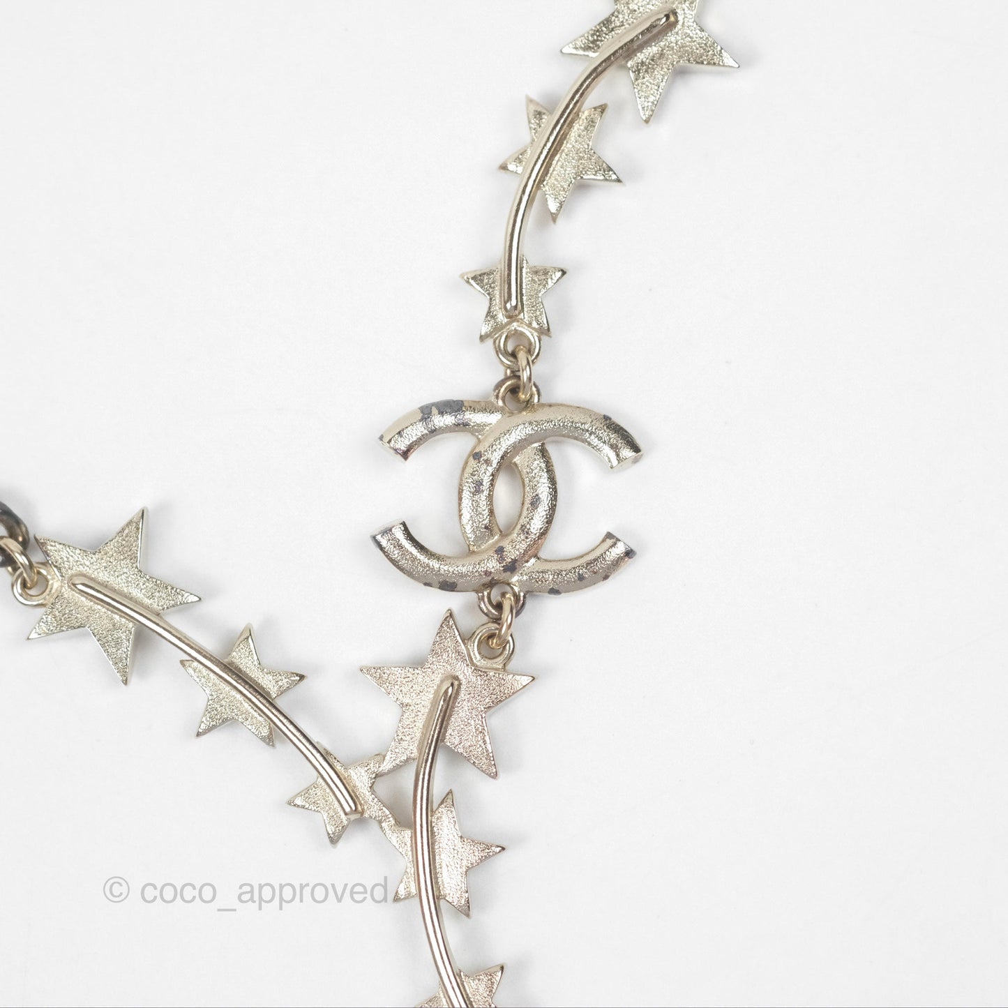 Chanel Crystal CC Star Drop Necklace Gold Tone 21S