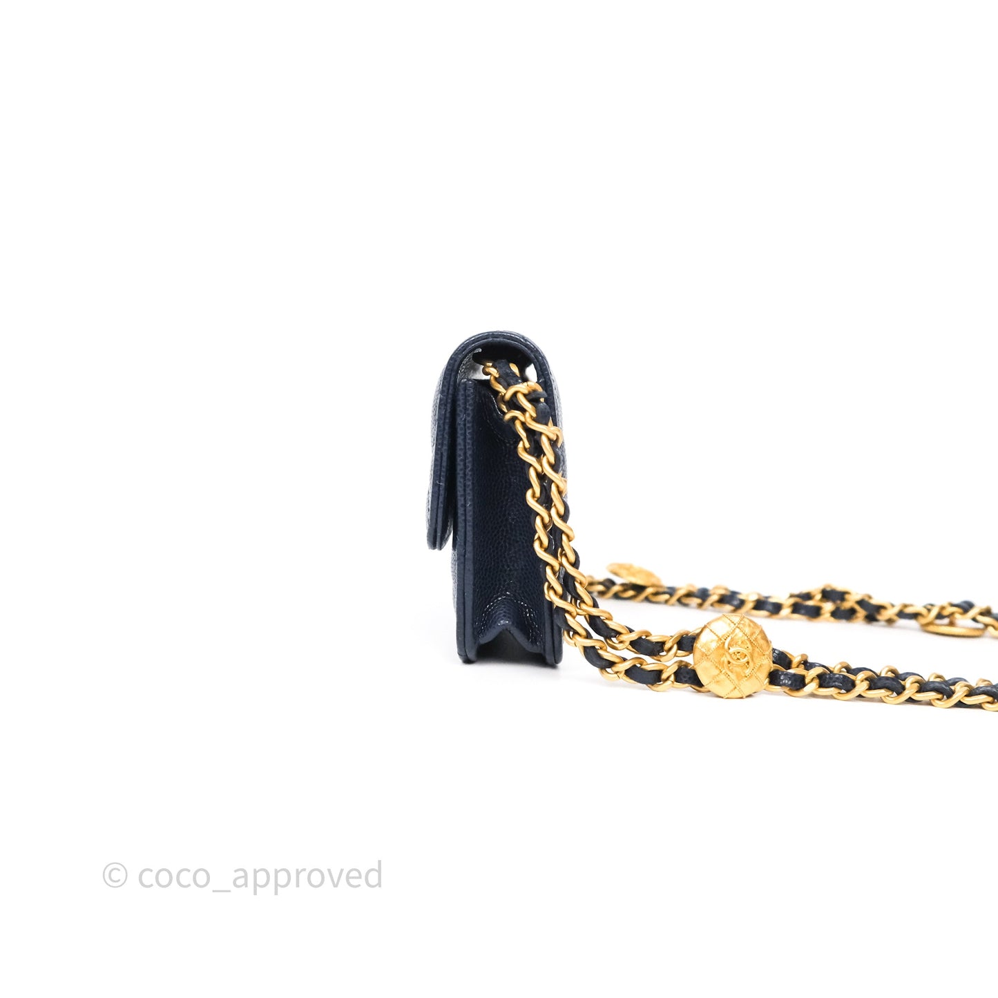 Chanel Twist Your Button Coin Purse With Chain Navy Shiny Caviar