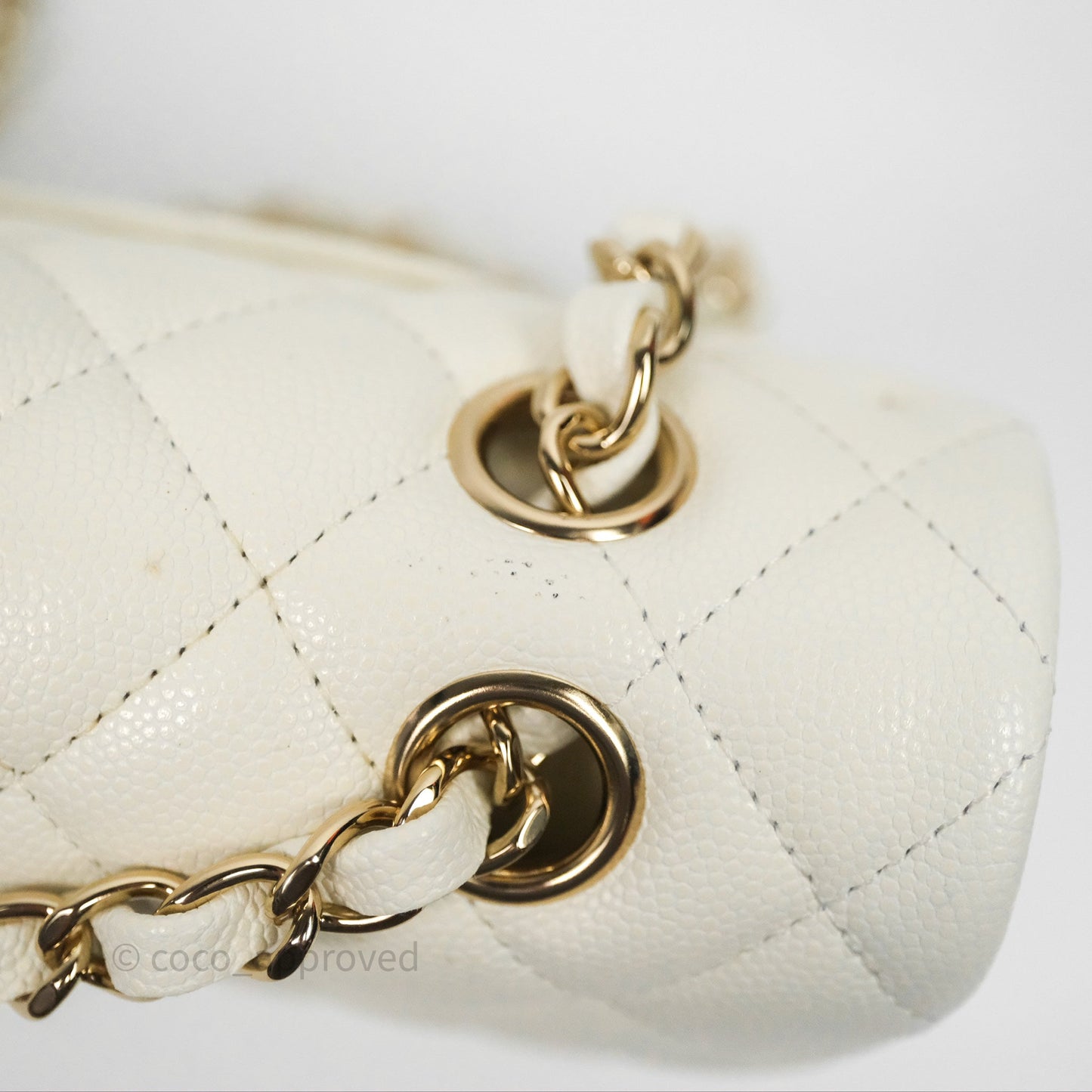 Chanel Classic M/L Medium Flap Quilted Ivory White Caviar Gold Hardware