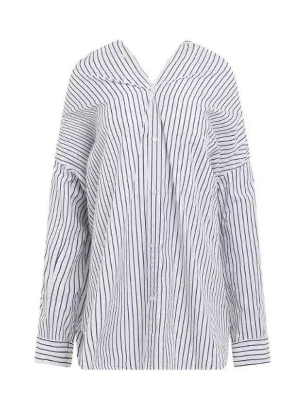 Luxury Balenciaga Knotted Poplin Oversized Long Sleeve Shirt White Blue