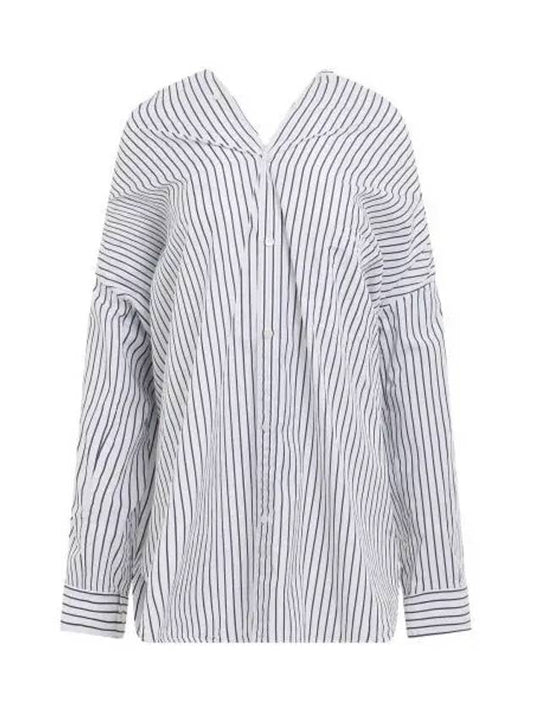 Luxury Balenciaga Knotted Poplin Oversized Long Sleeve Shirt White Blue