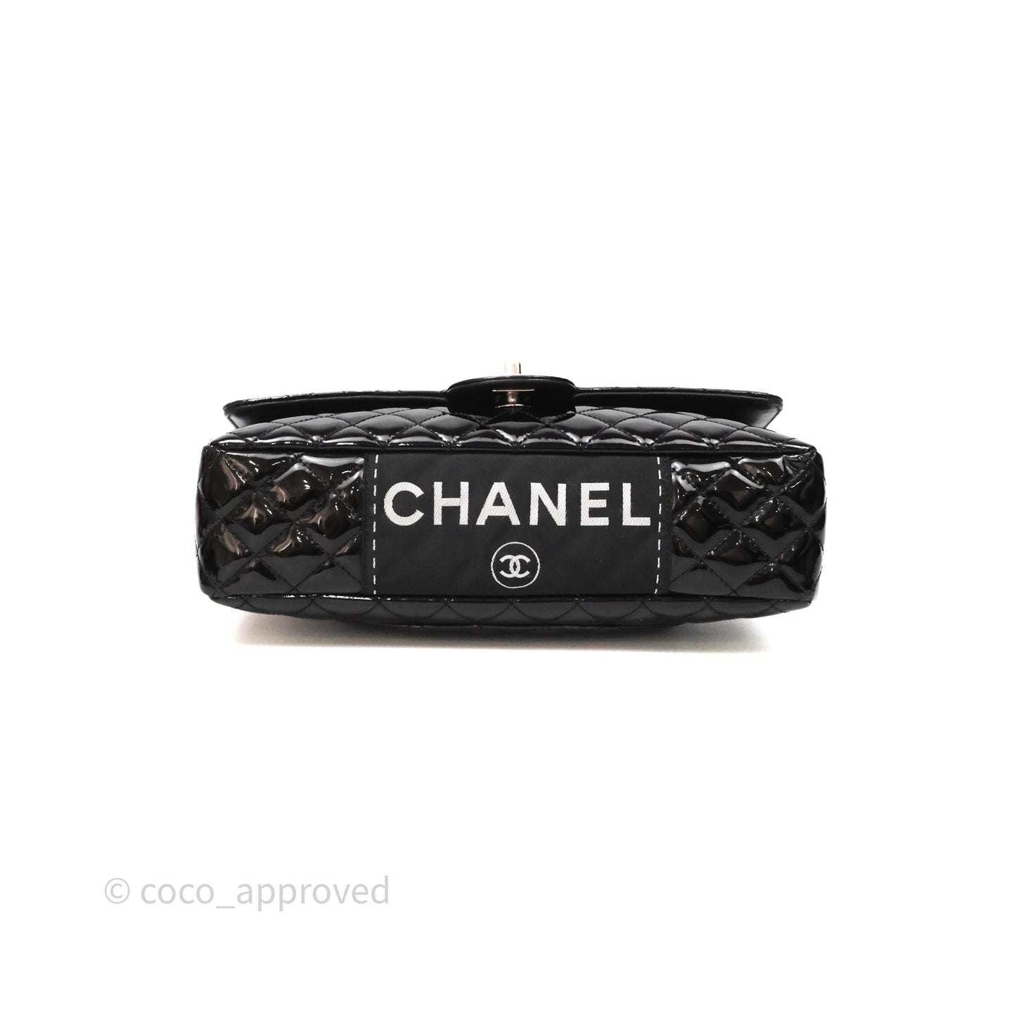 Chanel Quilted Medium Flap Black Patent Silver Hardware