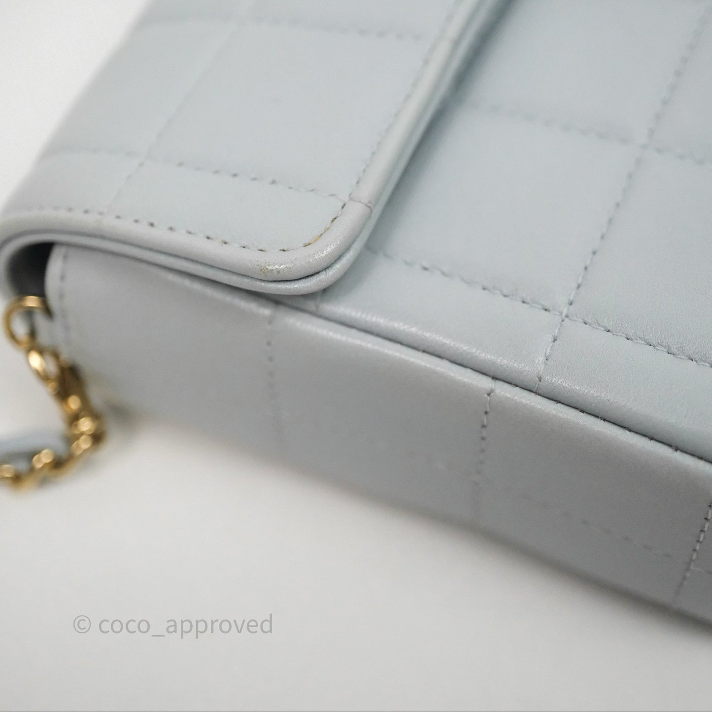 Chanel East West Chocolate Bar Flap Bag Blue Lambskin 24K Gold Hardware
