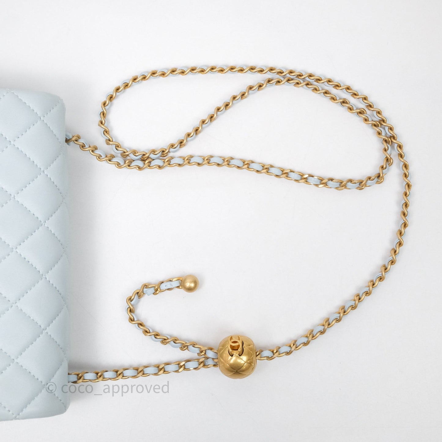 Chanel Pearl Crush Mini Rectangular Light Blue Lambskin Aged Gold Hardware
