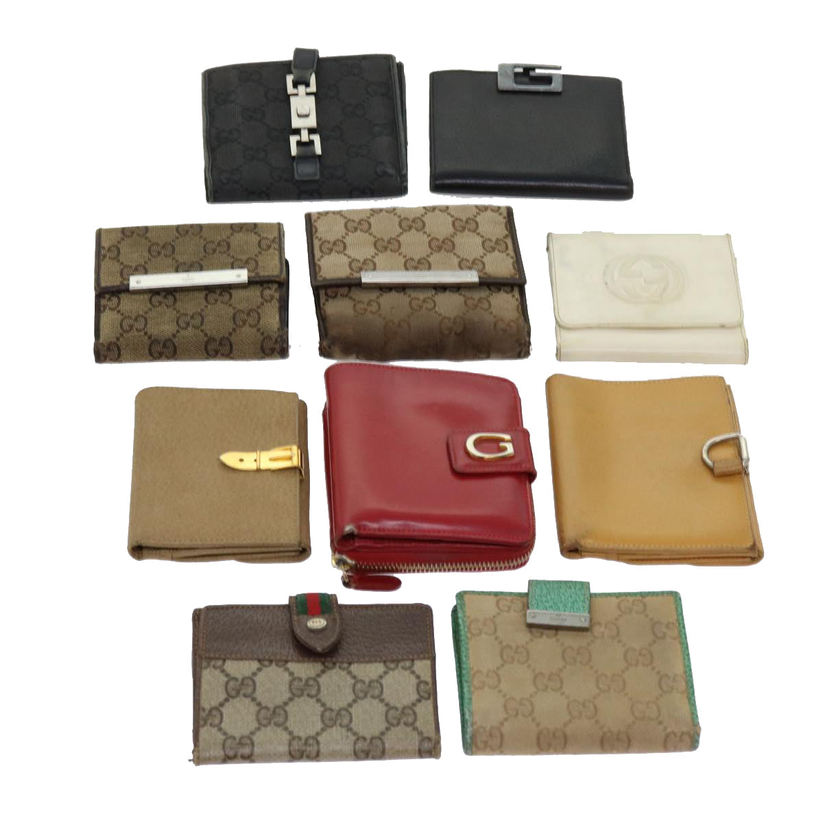 GUCCI GG Canvas Jackie Wallet Leather 10set Beige White Red  62865