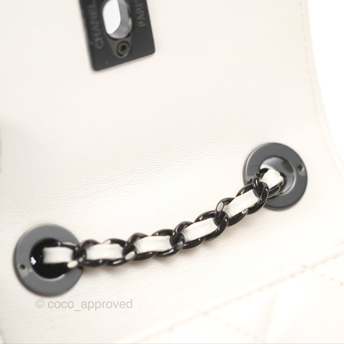 Chanel Mini Quilted Trendy CC Clutch With Chain White Lambskin Black Hardware