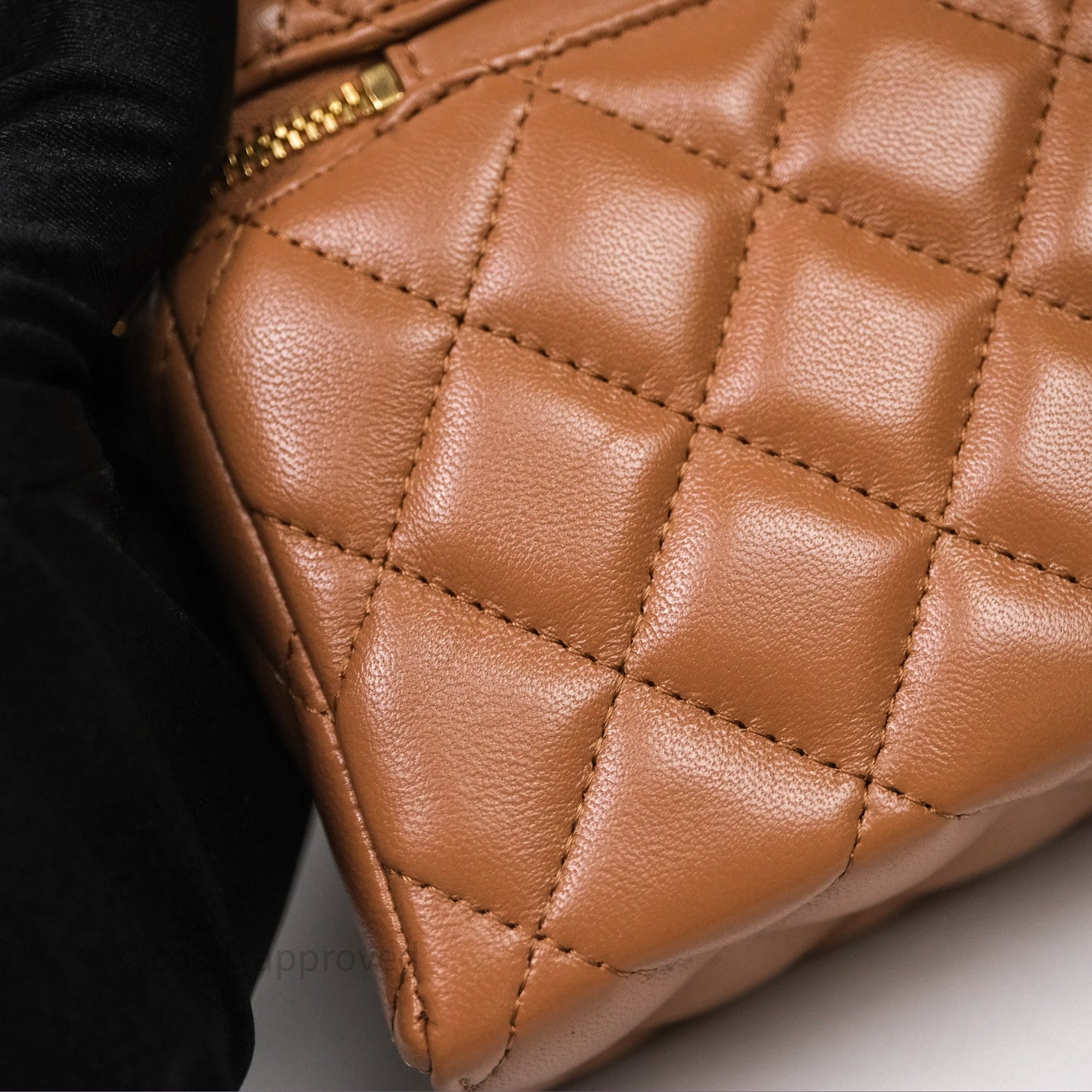 Chanel Top Handle Long Vanity with Chain Caramel Beige Lambskin Gold Hardware 25B
