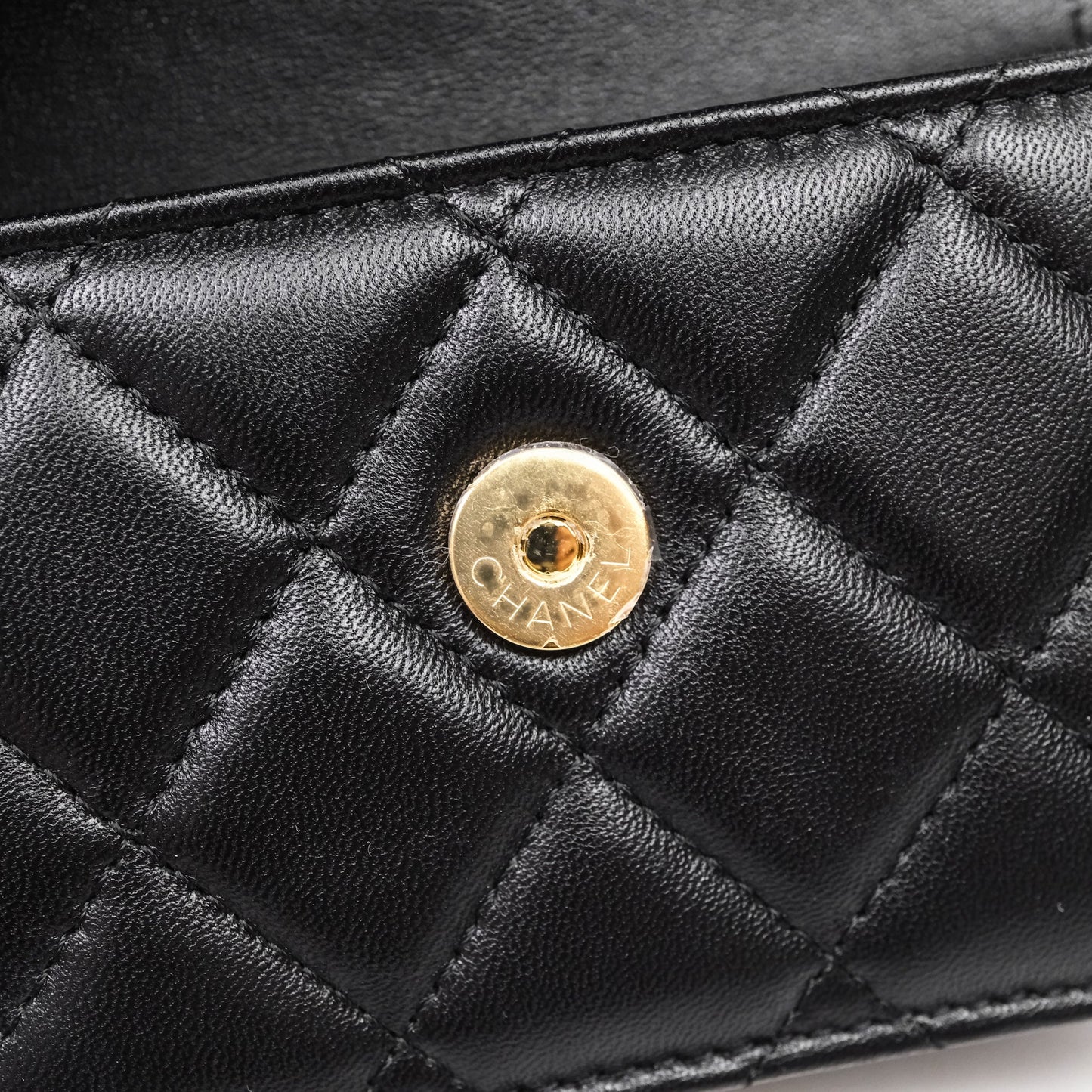 Chanel Jewel Hook Card Holder Black Lambskin Aged Gold Hardware