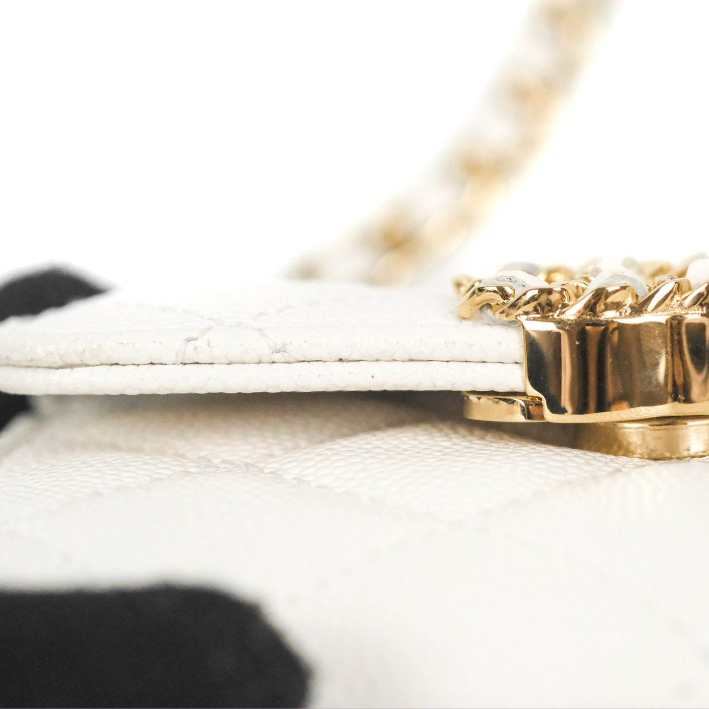 Chanel Mini Top Handle Clutch with Chain White Caviar Light Gold Hardware 23P