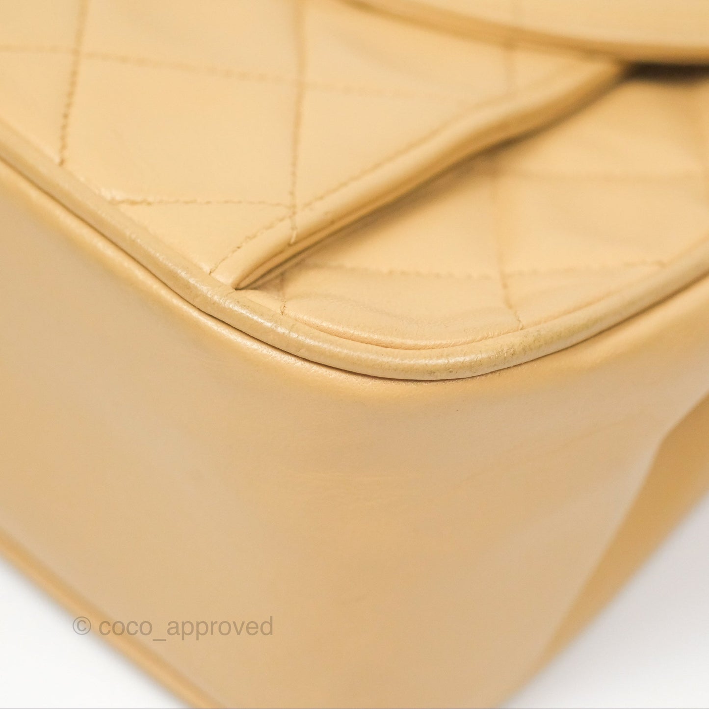 Chanel Vintage Round Flap Bag Quilted Beige Lambskin Gold Hardware