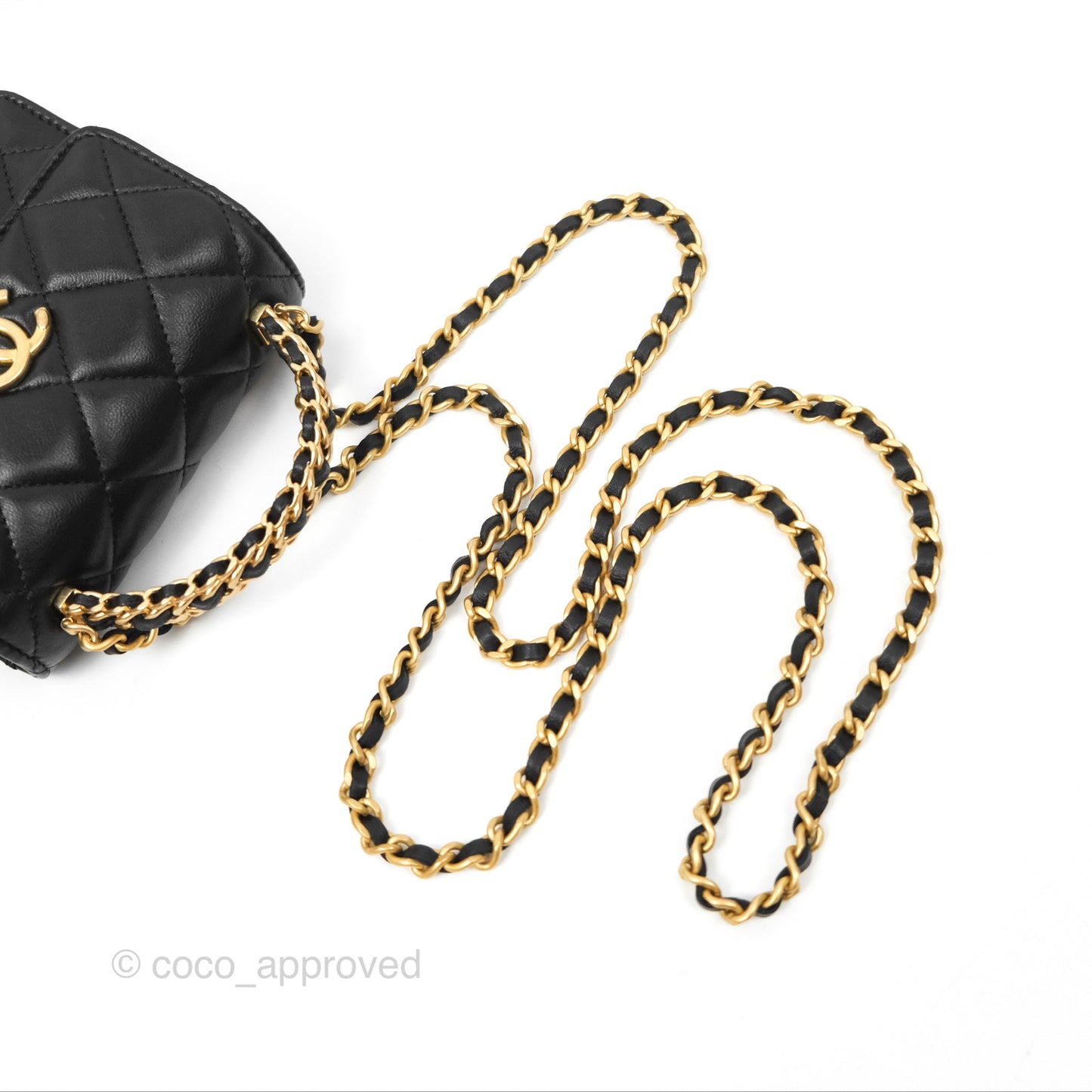 Chanel Top Handle Clutch With Chain Black Lambskin Aged Gold Hardware