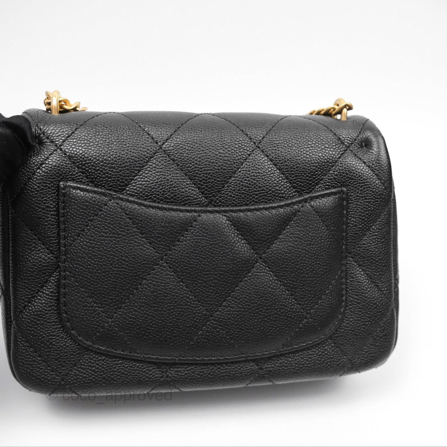 Chanel Mini Flap Bag Heart Adjustable Chain Black Caviar Aged Gold Hardware