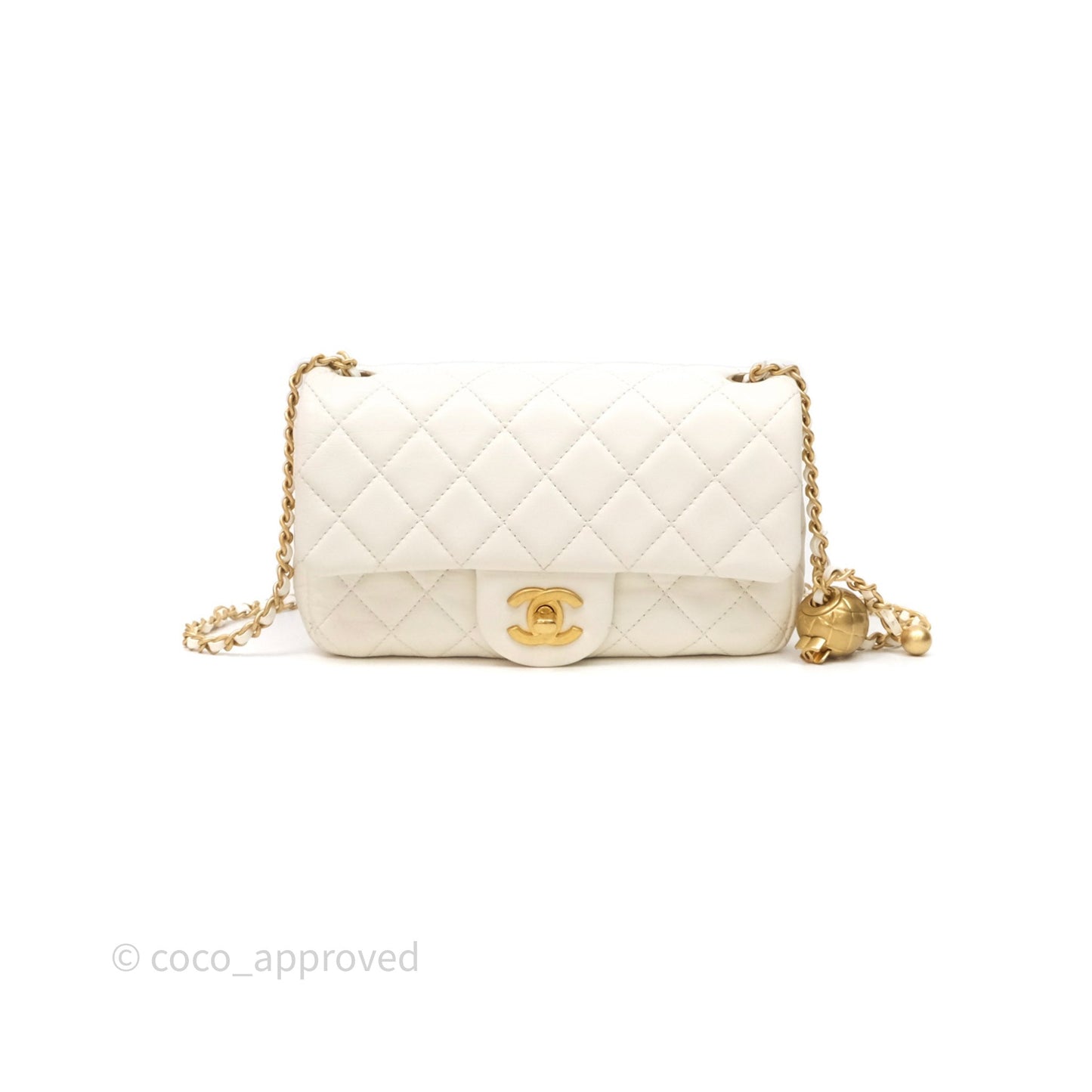 Chanel Mini Rectangular Pearl Crush White Lambskin Aged Gold Hardware