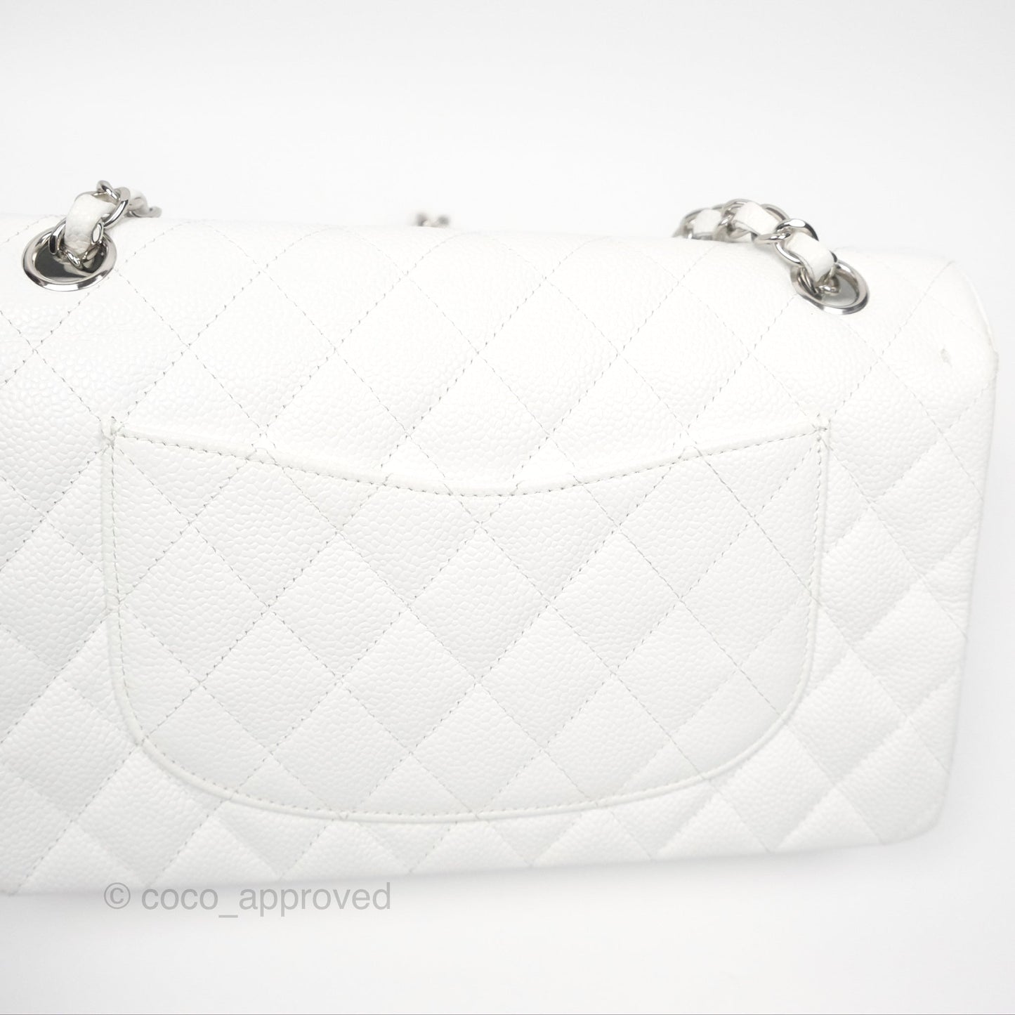 Chanel Classic M/L Medium Flap Quilted White Caviar Silver Hardware