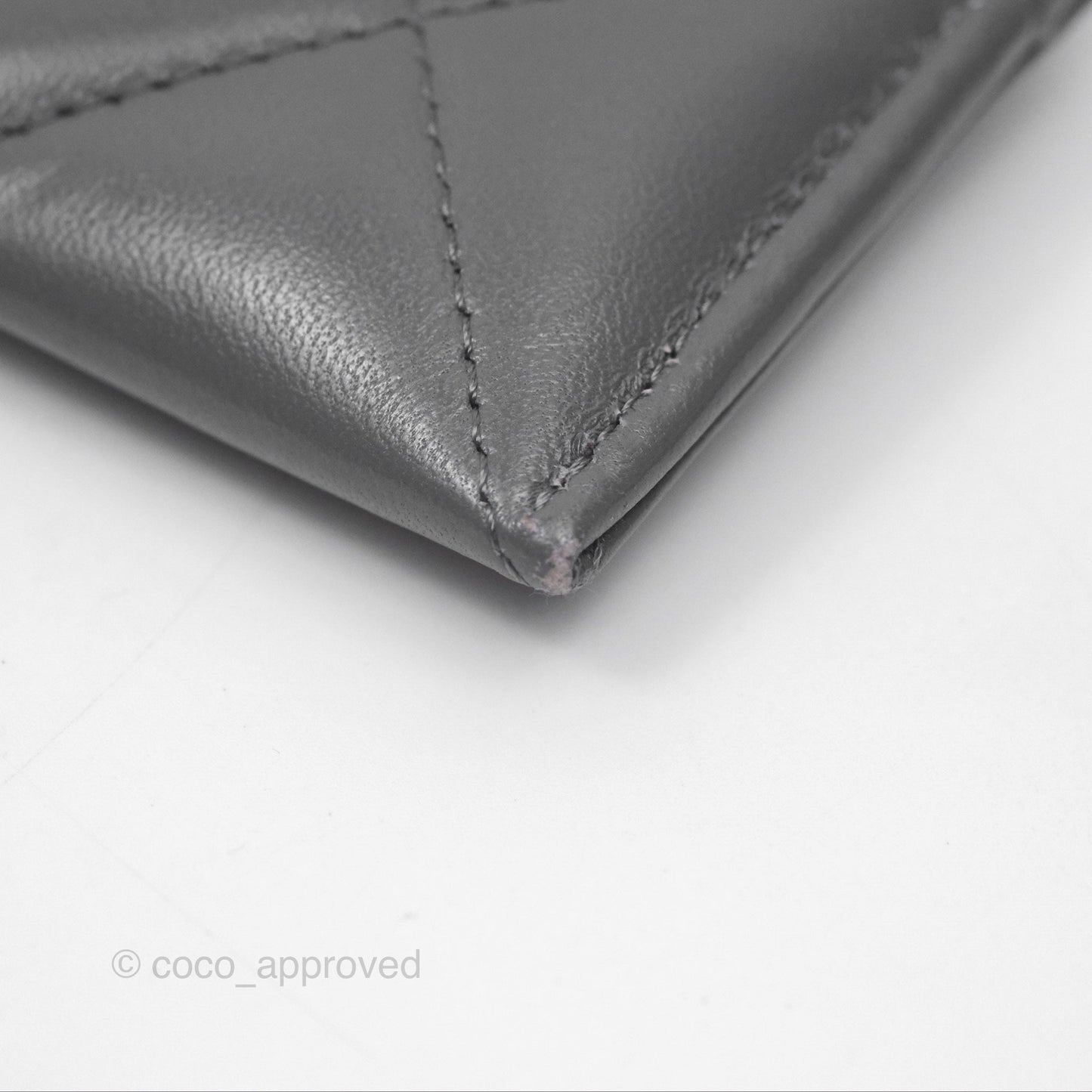 Chanel 19 Quilted Grey Flat Card Holder Silver Hardware